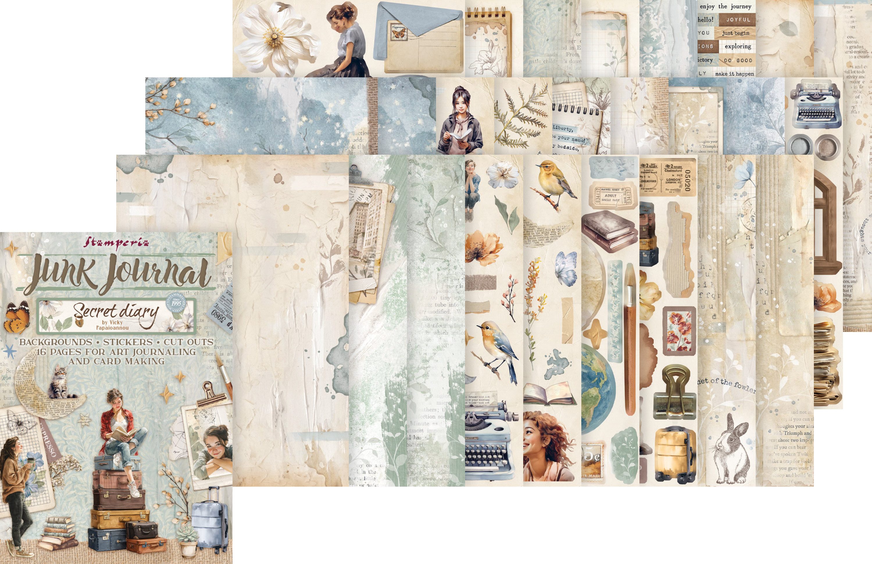 Stamperia Motivpapier Junk Journal Book Secret Diary, 16 Bogen