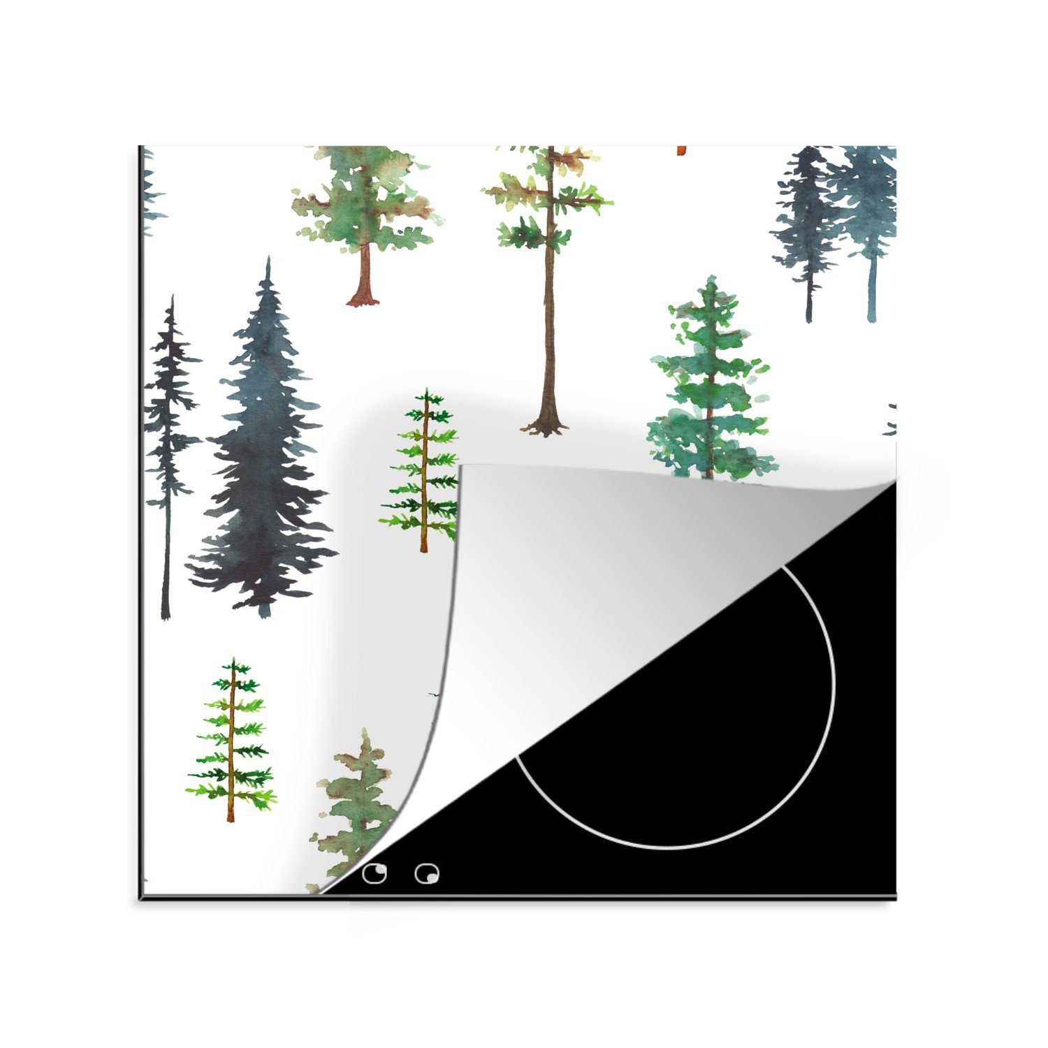 MuchoWow Herdblende-/Abdeckplatte Aquarelle - Bäume - Muster, Vinyl, (1 tlg), 78x78 cm, Ceranfeldabdeckung, Arbeitsplatte für küche | Herdabdeckplatten
