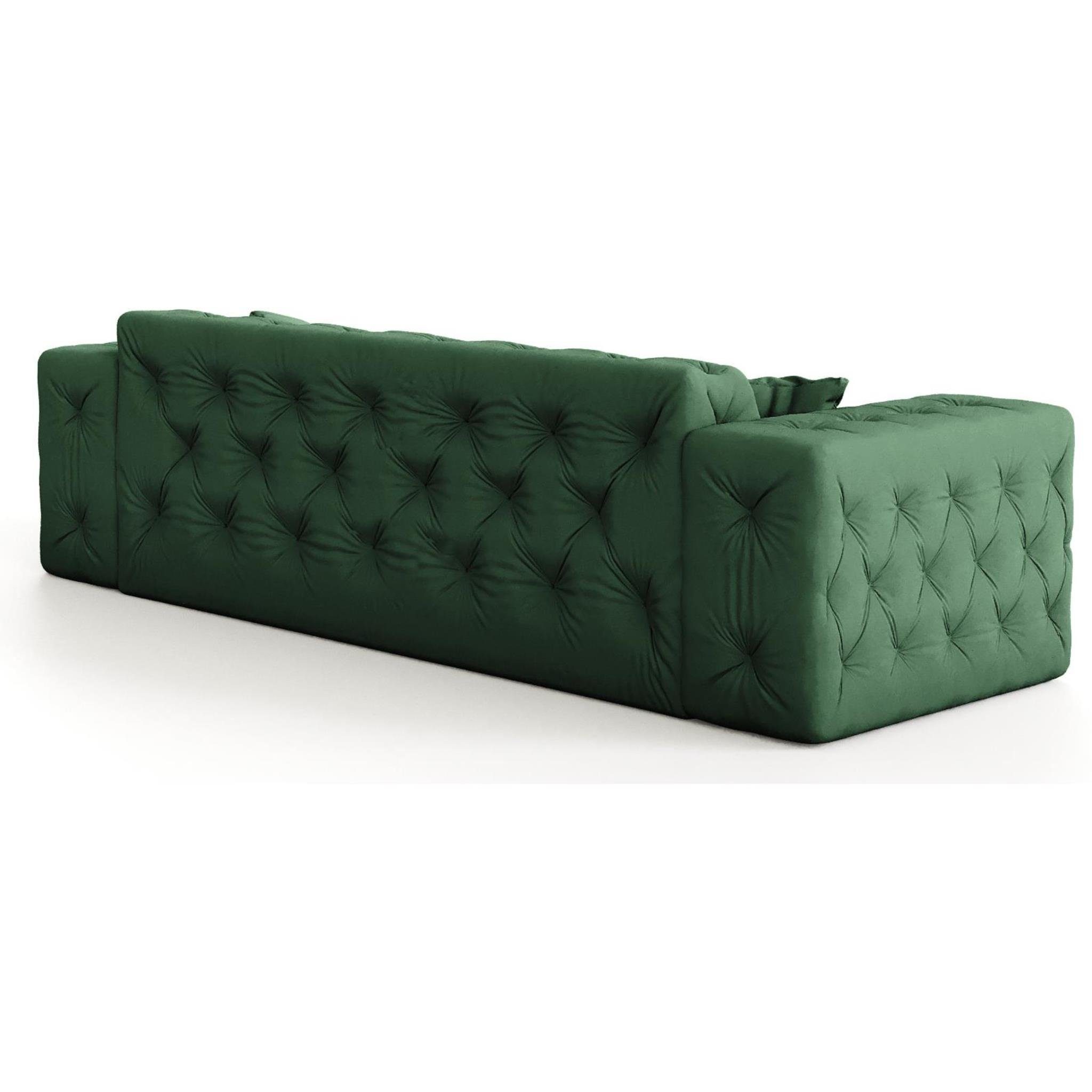 green Velvetstoff, Sofa Beautysofa Opera 3-Sitzer Moreno, hochwertiger im 3-Sitzer Chesterfield-Design, Knopfheftung aus