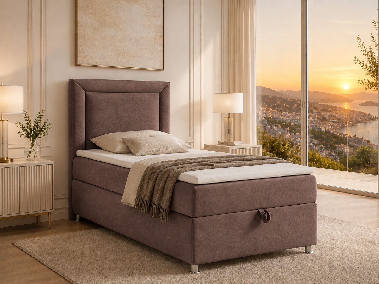 Best for Home Boxspringbett Trinity K-3 Boxspringbett mit Stauraum und Topper (Einzelbett, Polsterbett mit gepolstertes Kopfteil, Jugendbett, Kinderbett versch. Größen, 3-St., Boxspringbett-Set inklusive Matratze und Topper), Bettkasten mit Hebemechanismu
