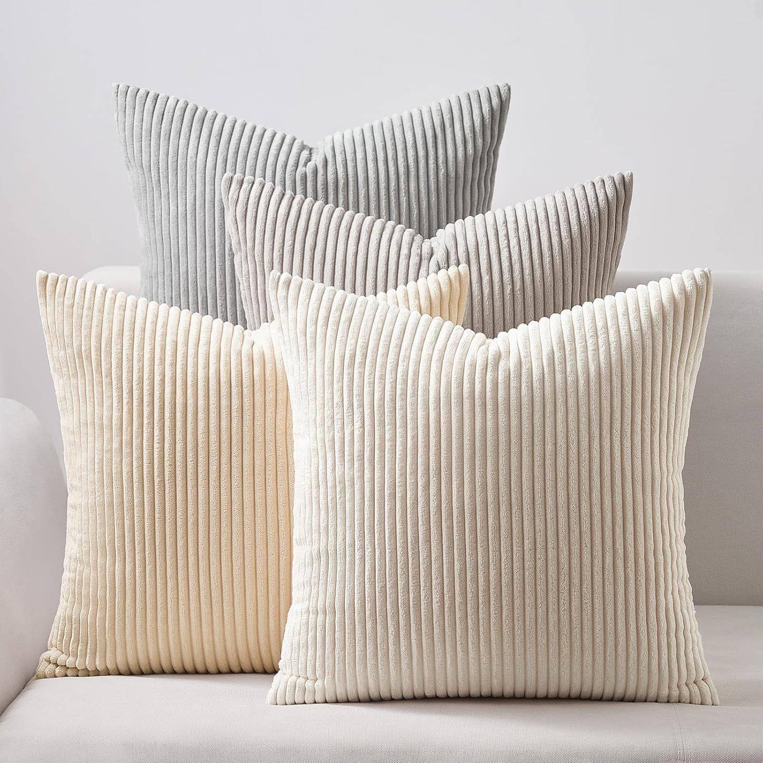 FOUORTUNATE-BEE Kissenbezüge 4er Set Kissenbezüge Sofakissen Plüsch Cord Dekokissen Farbverlauf, Für Sofa Bett Bank Wohnzimmer, Weiche Zierkissenhüllen 4er Set