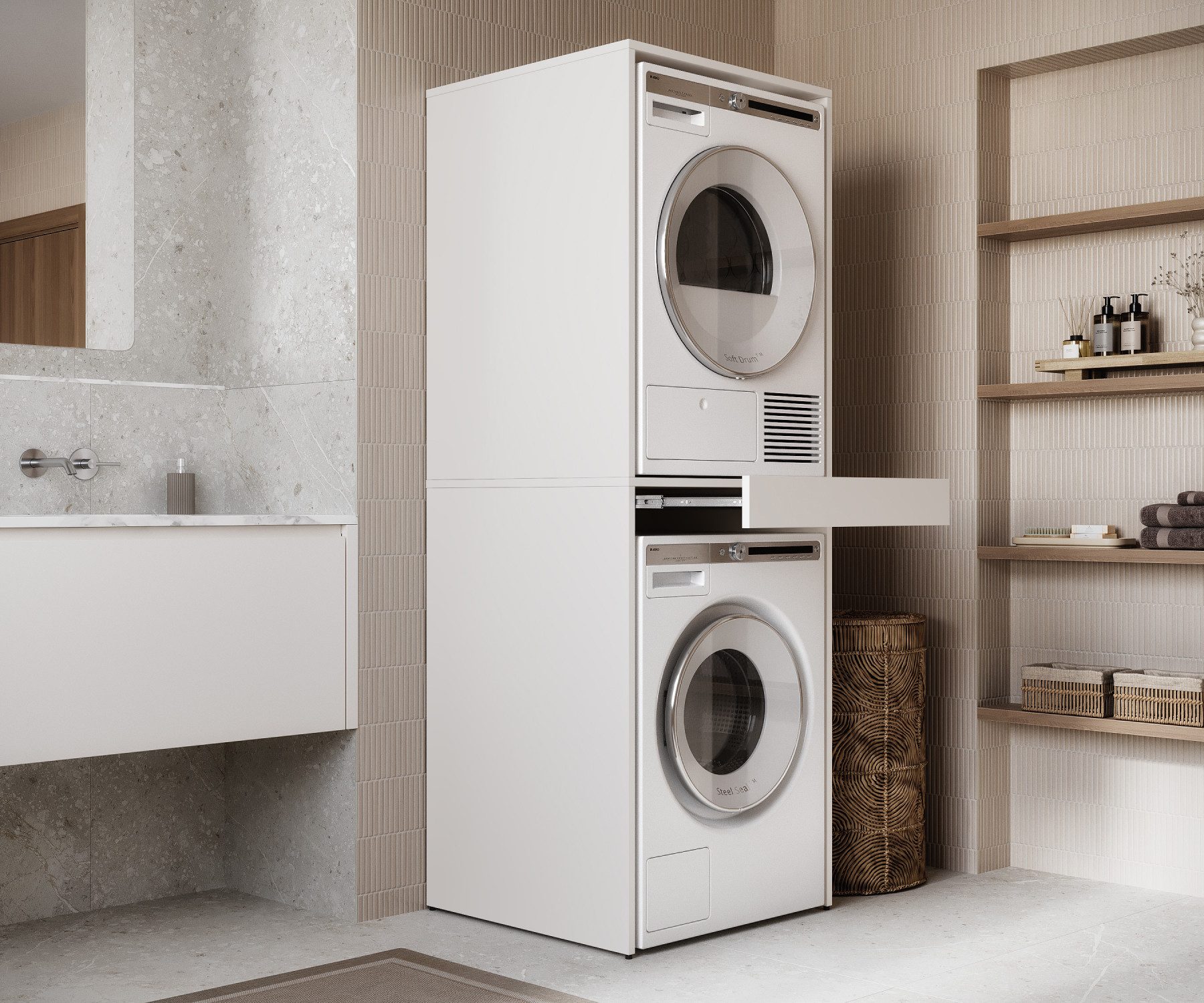 Platan Room Waschmaschinenumbauschrank Waschmaschinenschrank für Waschmaschine & Wäschetrockner Waschmaschine Trockner Schrank mit Ausziehbrett Überbauschrank