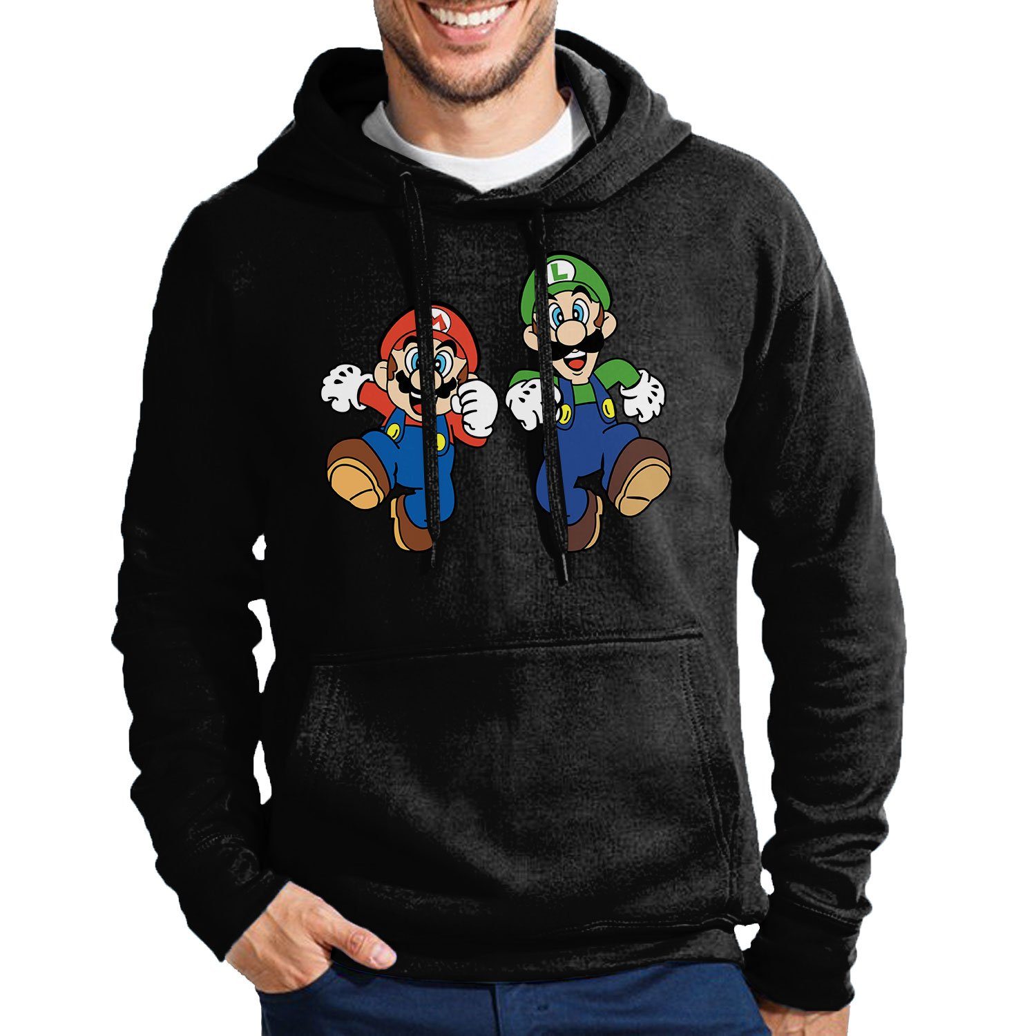 Mit Mario & Super Kapuze Brownie Luigi Nintendo Luigi Konsole Hoodie Schwarz Herren & Blondie