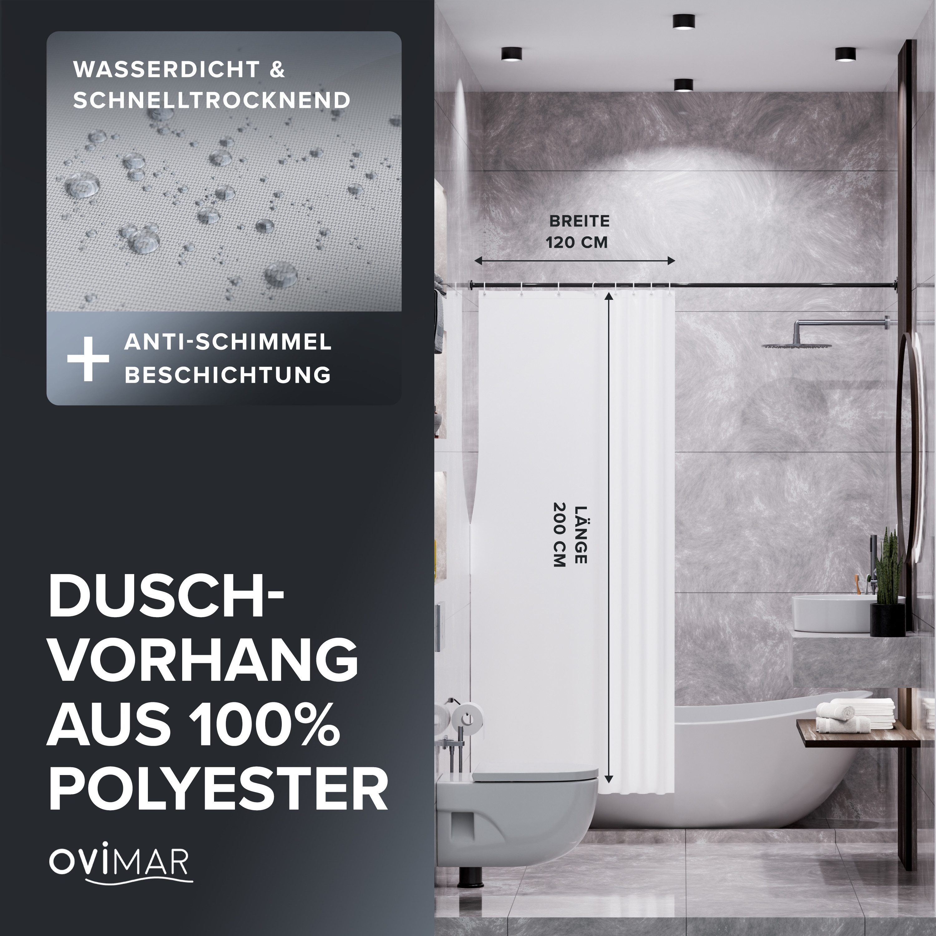 ovimar Duschvorhang Breite 120.00 cm (1-tlg), aus Polyester in Weiß zur Zum Aufhängen – Bild 2 von 5