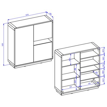 Lomadox Highboard ALBANY-83, Taurus Eiche Nb. mit Absetzungen in schwarz matt 121/126/40 cm