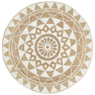 Teppich Teppich Handgefertigt Jute mit weißem Aufdruck 150 cm, vidaXL, Runde