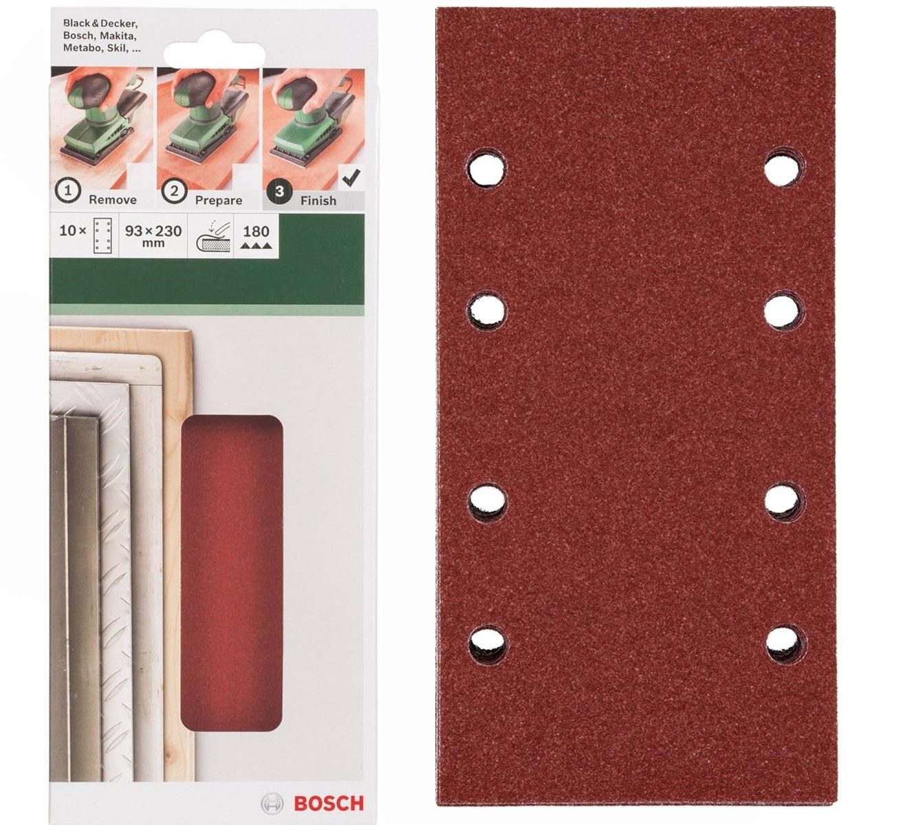 Schleifpapier Schleifblatt Klett 10 x, 93 x 185 mm, Körnung 180 für Schwingschleifer
