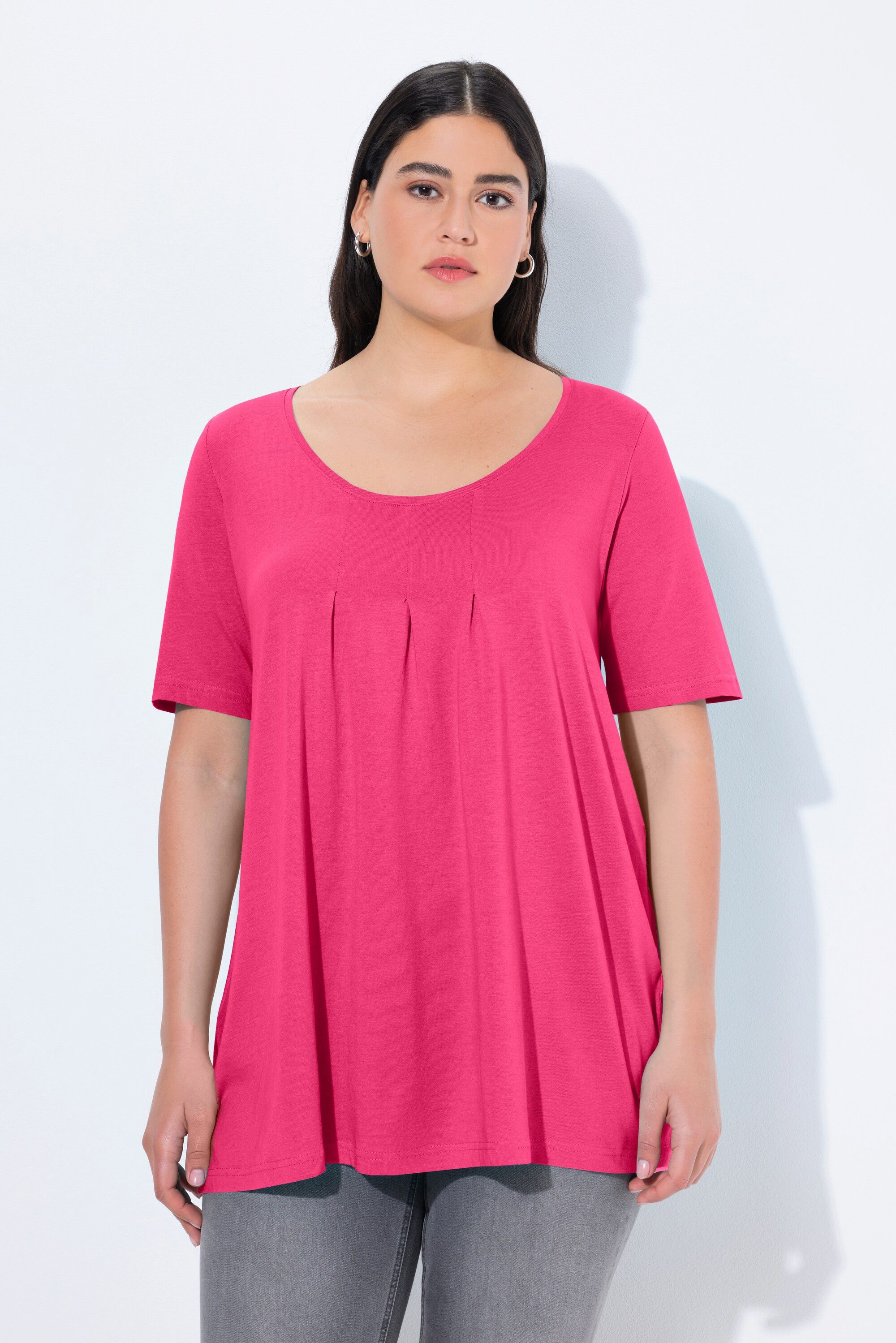 Ulla Popken T-Shirt T-Shirt Zierfalten A-Linie Rundhals Halbarm Modal