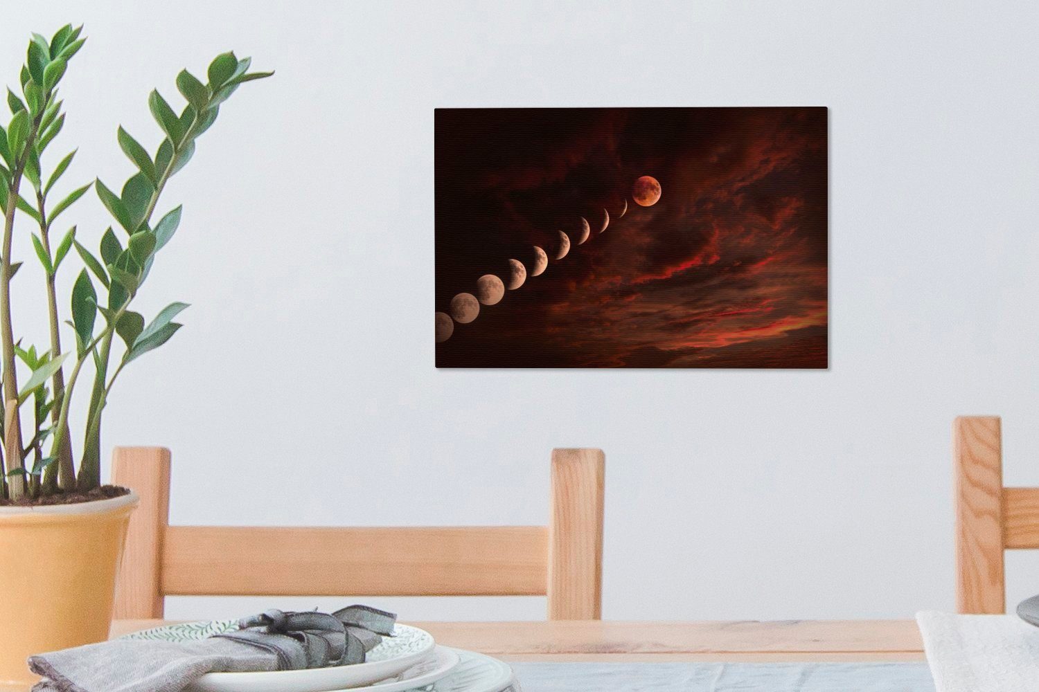 Rot, St), Aufhängefertig, - 30x20 cm (1 Leinwandbild - Mond Wolken Leinwandbilder, Wanddeko, OneMillionCanvasses® Wandbild