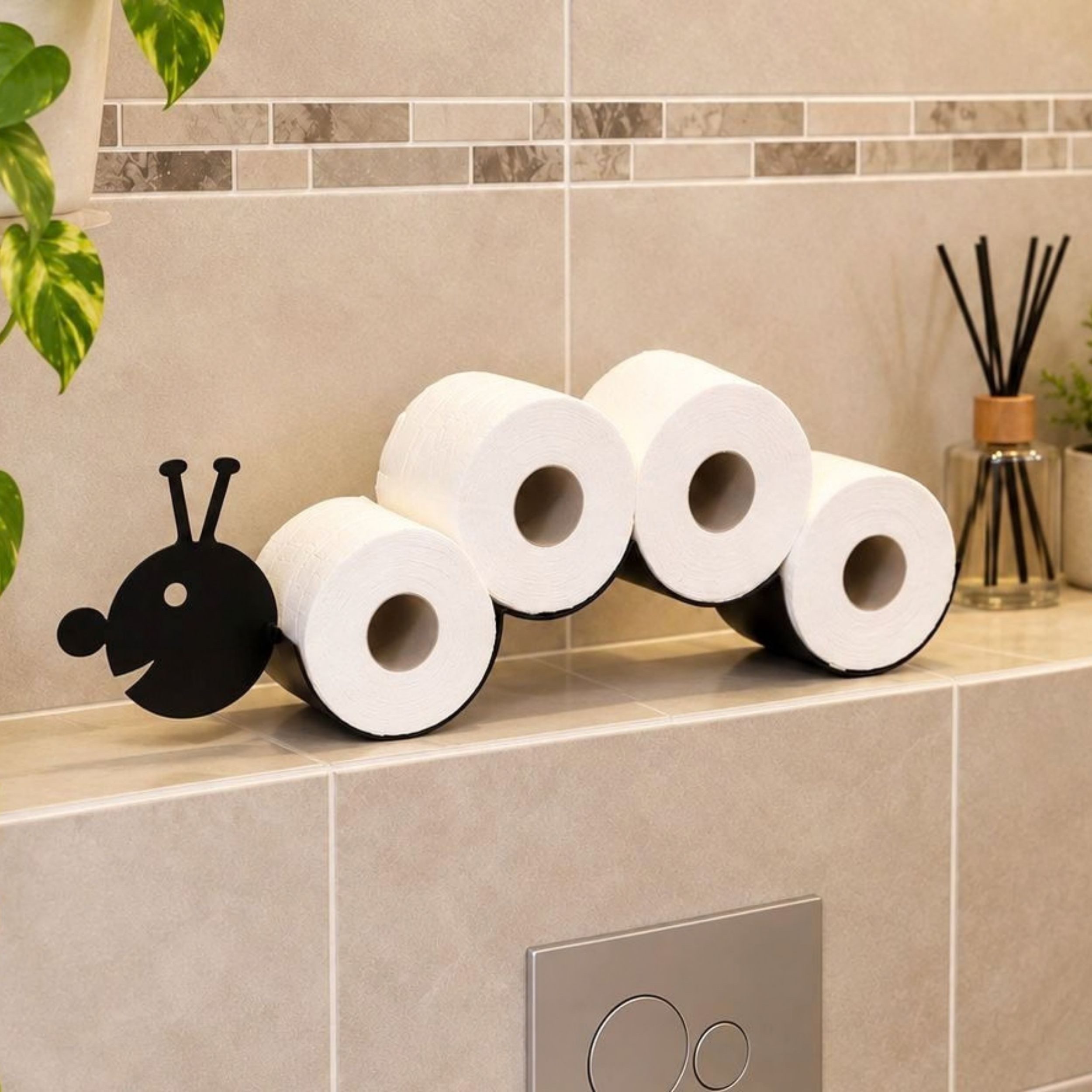 DanDiBo Toilettenpapierhalter Raupe WC Ersatzrollenhalter Wandmontage Schwarz Metall, Papierhalter Rollenhalter