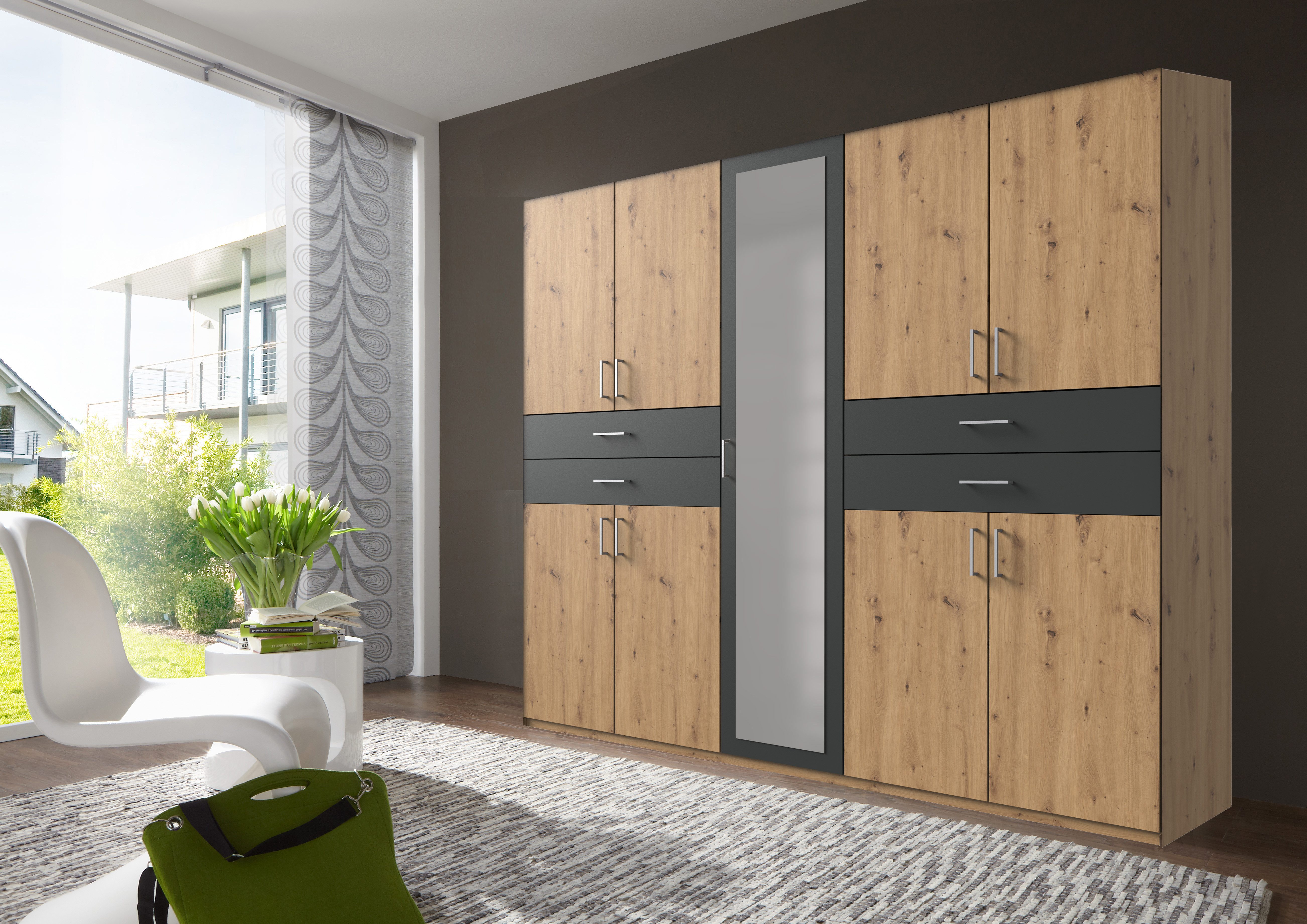 Wimex Kleiderschrank Taiga Kleiderschrank mit Spiegel mit Schubladen auf bequemer Höhe, Garderobe Schlafzimmerschrank – Bild 2 von 5