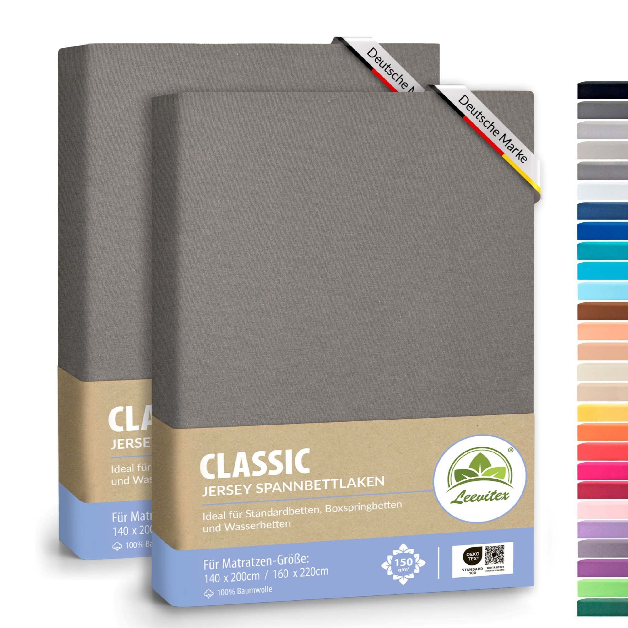leevitex® Spannbettlaken Spannbettlaken, Mako-Jersey, Gummizug: rundum, (2 günstig online kaufen