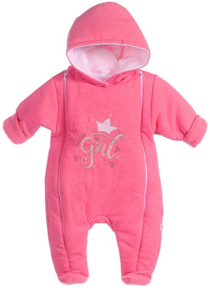 La Bortini Overall Baby Overall Wagenanzug mit Kapuze in Pink aus Baumwolle, mit Krone, 44 50 56 62 68