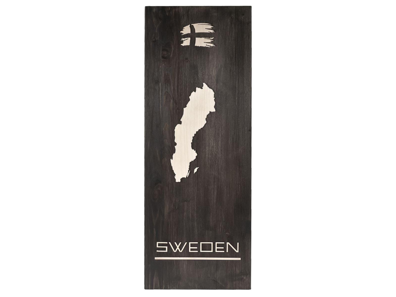 Raumzutaten Holzbild "Skandinavien" 30x80cm, Silhouette von Schweden, Wandbild 30x80cm, skandinavisch