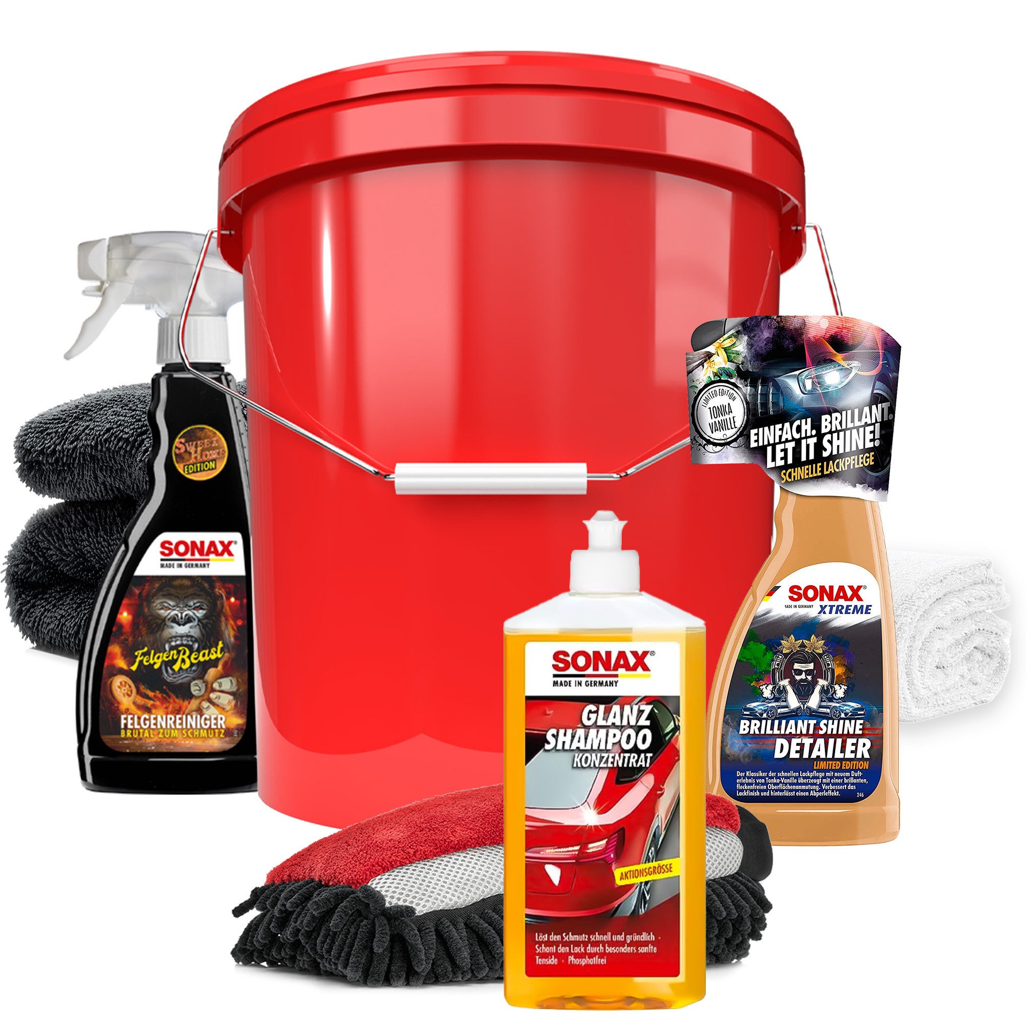 detailmate Sonax GlanzShampoo Waschset #1 mit Wascheimer ca. 16L rot 500ml Auto-Reinigungsmittel (Deluxe, [- Felgenreiniger - Autoshampoo - Detailer)