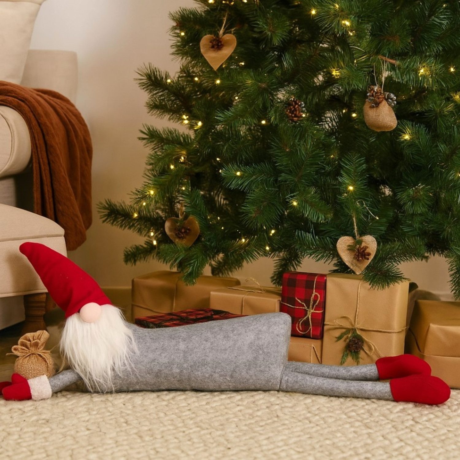 Online-Fuchs Wichtel XL liegend mit leuchtender LED Nase - Weihnachtsdeko ( günstig online kaufen