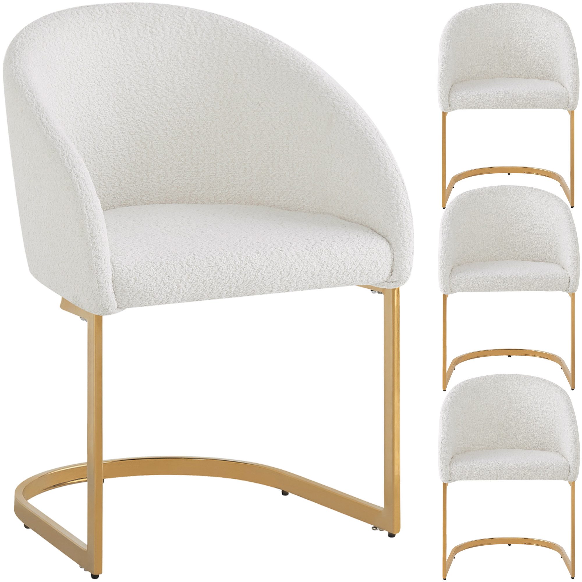 Esszimmerstuhl 4er Ergonomischer Freischwinger mit Metallbeinen für wohnzimmer Beige