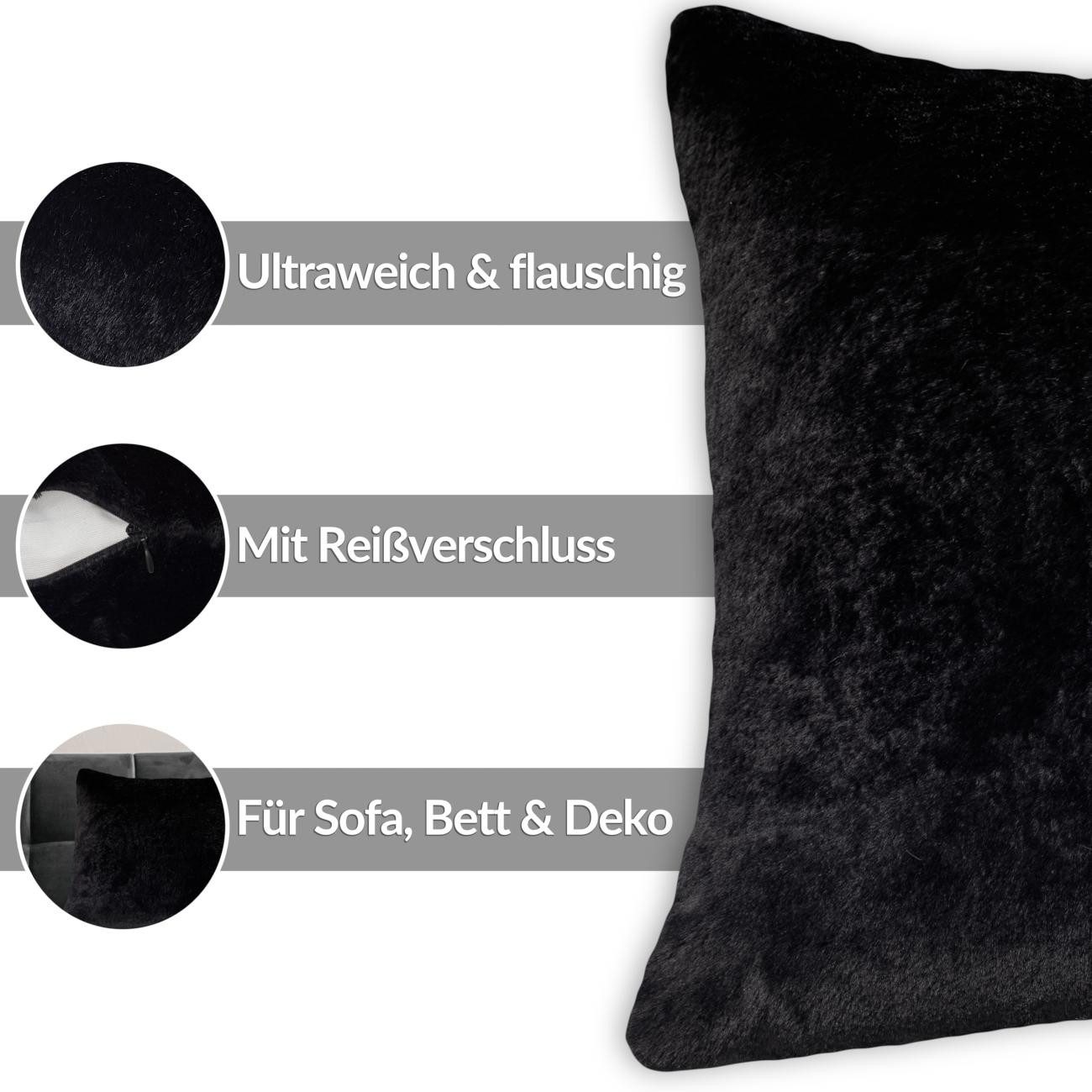 ANRO Dekokissen PLÜSCH Bär Schlicht Kunstfell Sofakissen Kuschelkissen Flauschig, sehr weich & kuschelig 40x40cm OHNE Füllung Uni-Einfarbig Schwarz – Bild 4 von 5