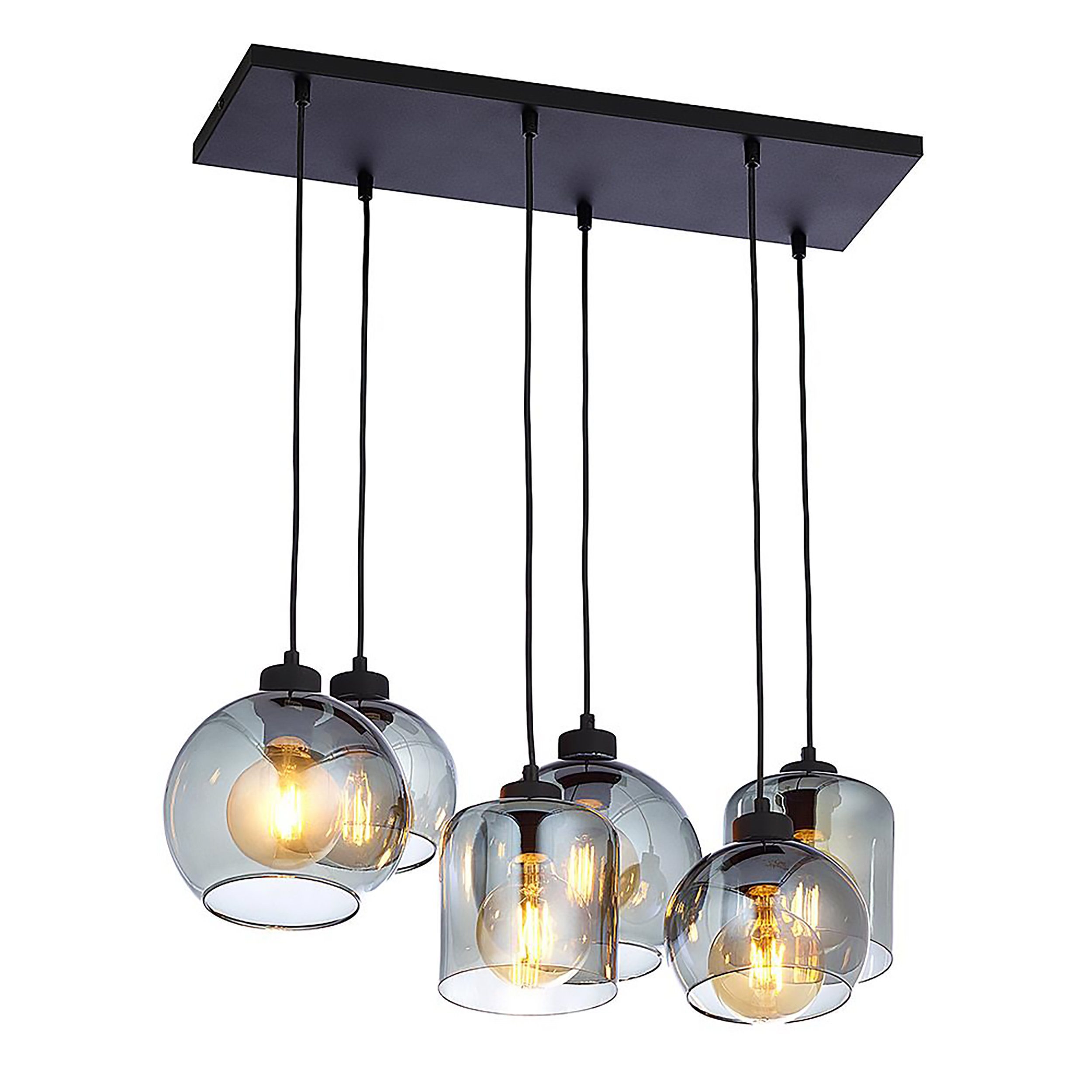 Cosy Home Ideas Hängeleuchte Hängeleuchte 6 fach Lampenschirme Glas grau Esszimmerlampe, ohne Leuchtmittel, als Lampe über Esstisch geeignet, gleichmäßige Helligkeit
