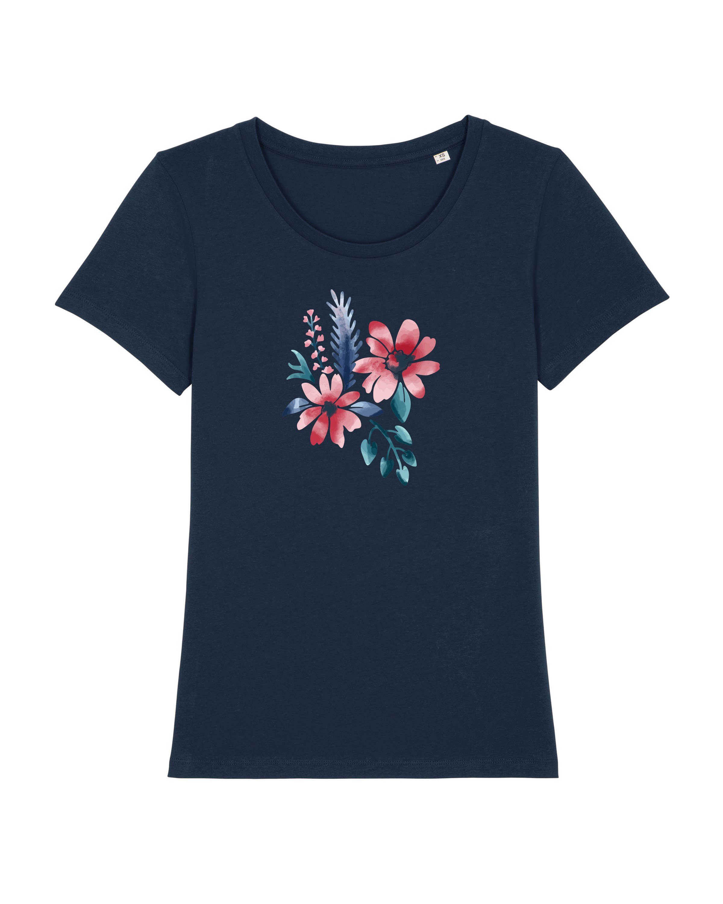 wat? Apparel Print-Shirt Blume in Wasserfarbe 02 (1-tlg) dunkelblau