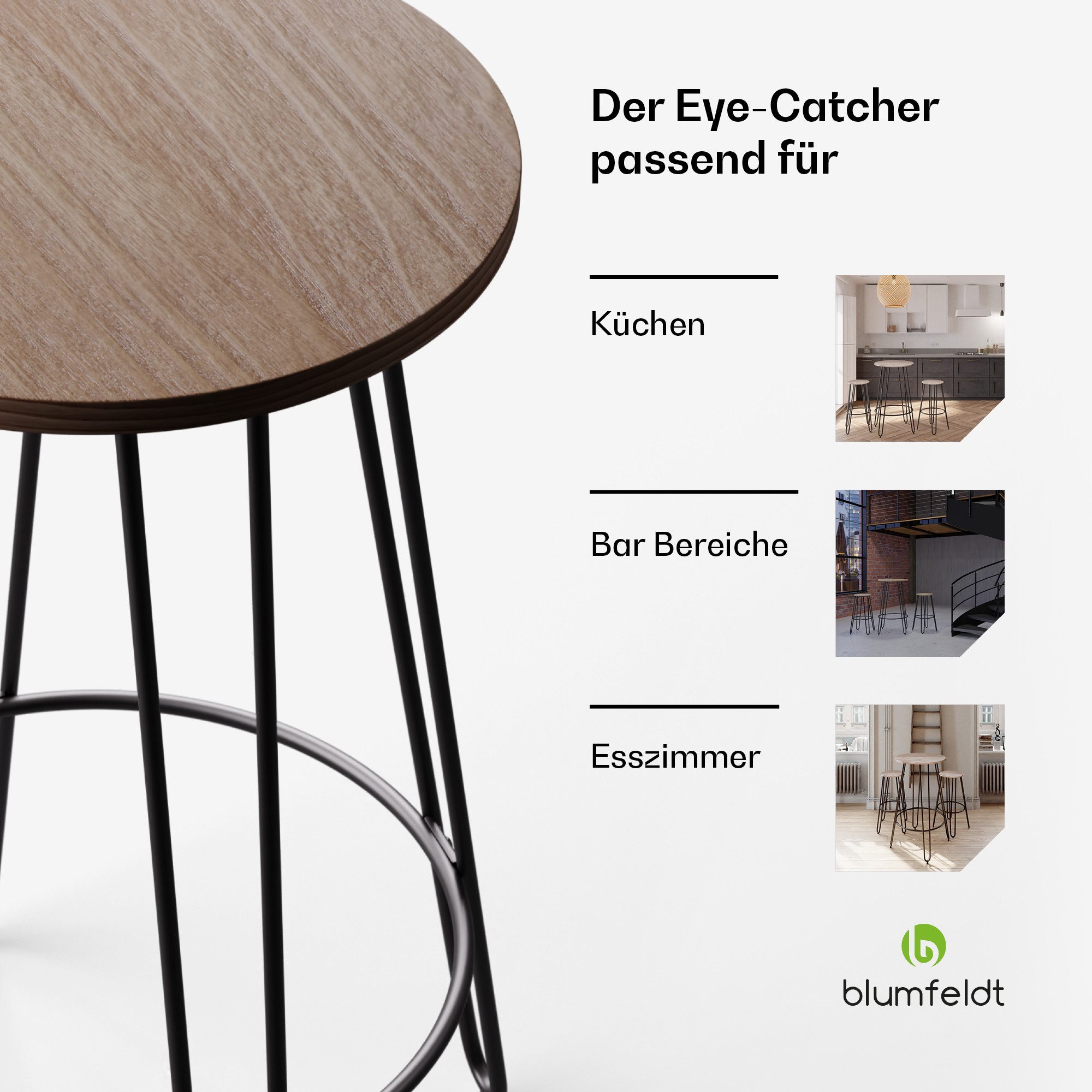 blumfeldt Beistelltisch Hamilton (Packung), Bistro Tisch Indoor 69 x104,5 Stahl Holz Rund