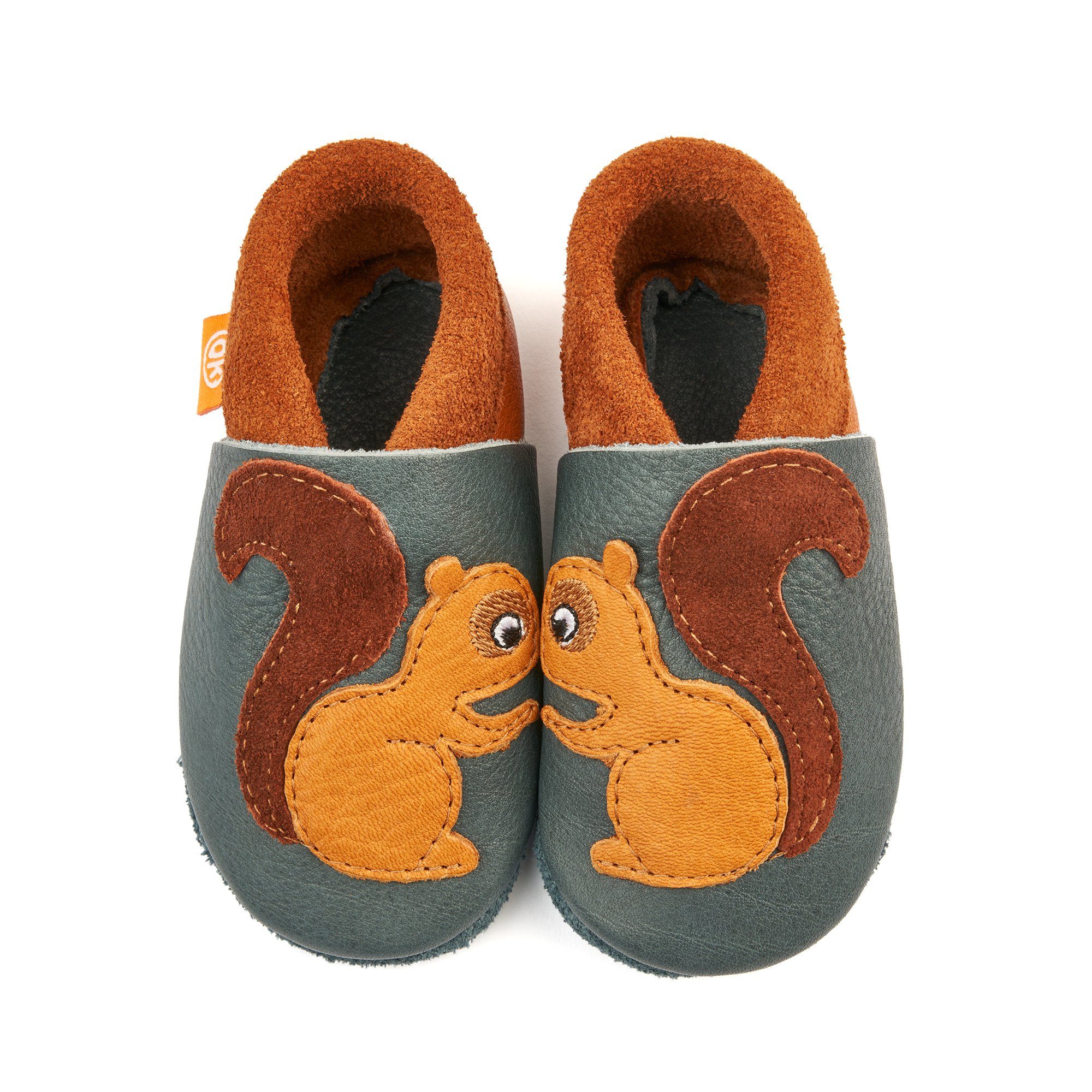 Orangenkinder® Knusper das Eichhörnchen Baby Krabbelschuh pflanzlich gegerbtes Leder, Made in Germany, atmungsaktiv