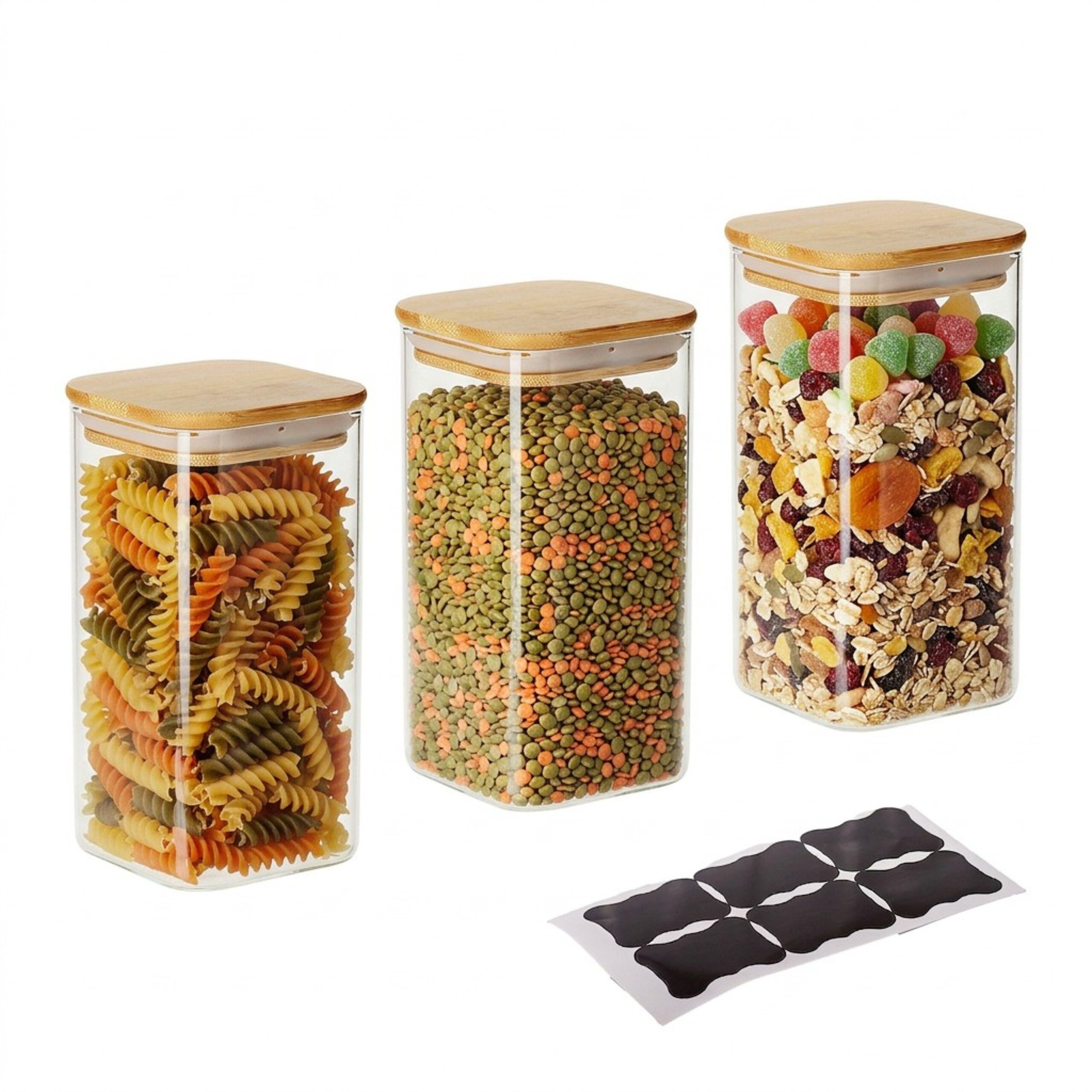 relaxdays Vorratsglas 3er Set Vorratsgläser mit Deckel 1500 ml, Glas