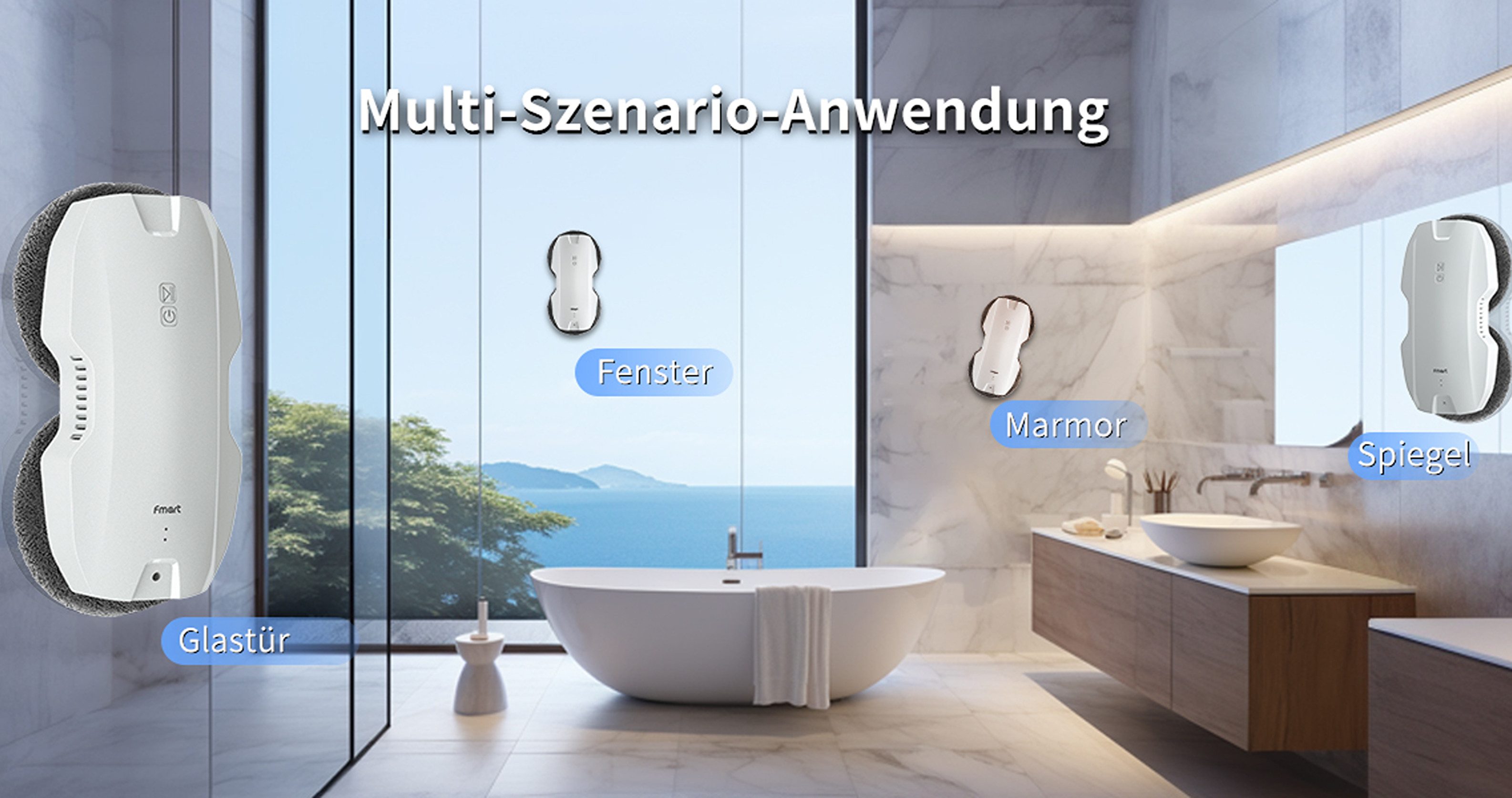 Fmart Fensterputzroboter von K-home Automatischer Glasreinigungsroboter Fenstersauger, Selbstregulierende Saugleistung 3800 Pa