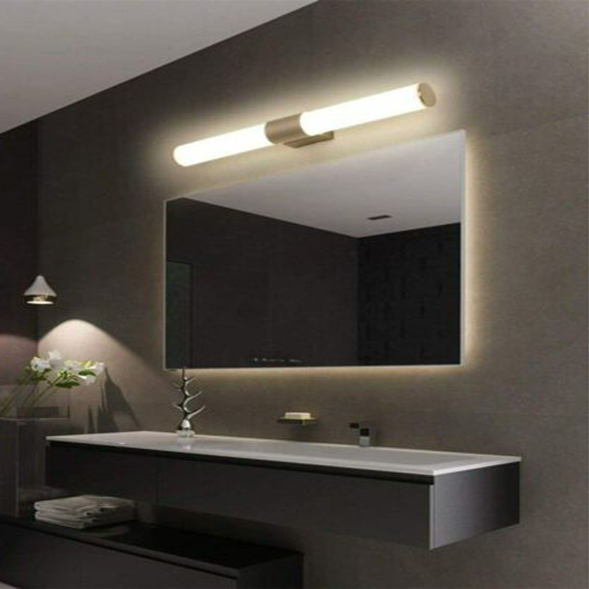 oyajia LED integriert, Edelstahl, 55cm, LED 22W Badezimmerspiegel Badezimmer-Schminkspiegel fest 22W, IP44, Lichtschrank Spiegelleuchte Spiegelleuchte, Warmweiß Wandleuchte Frontbeleuchtung