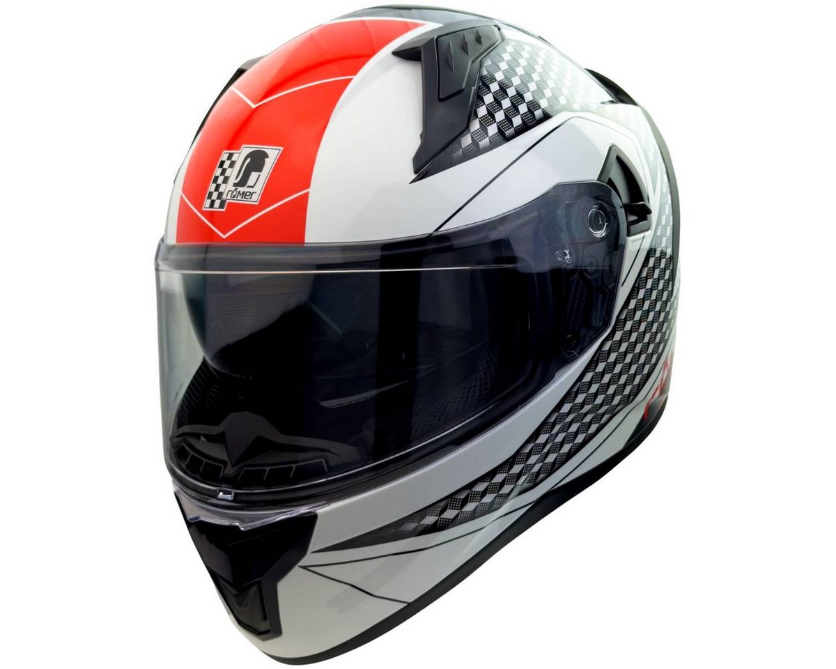 RÖMER HELME Motorradhelm RO202216 – Integralhelm, Sonnenvisier, weiss-rot, Belüftung & Komfort