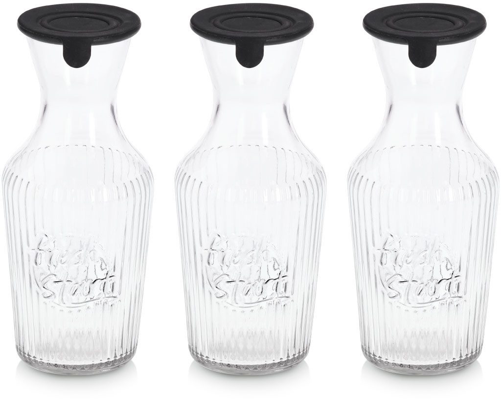Zeller Present Karaffe Glaskaraffe mit Silikondeckel, Rillenmuster, 1,2l