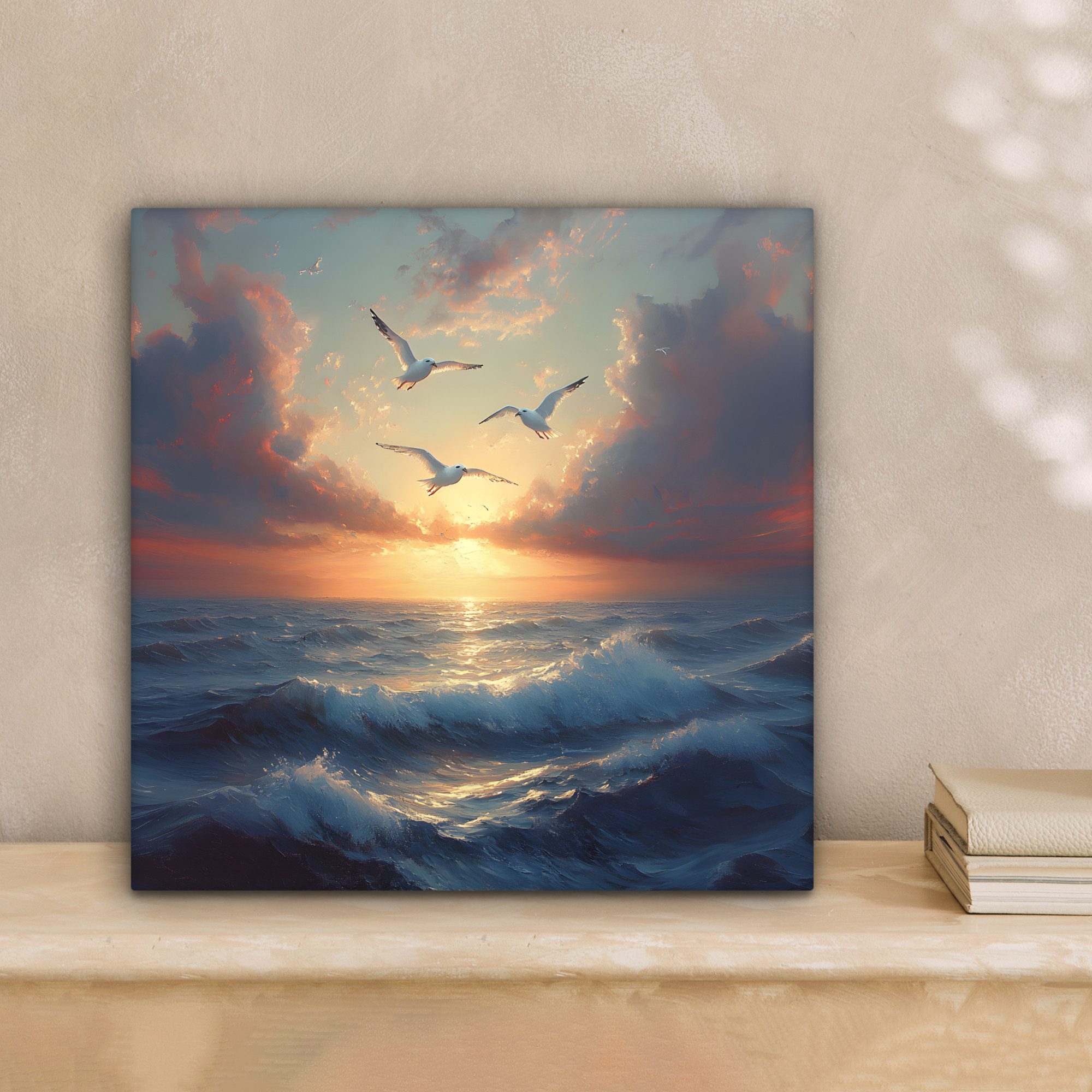 OneMillionCanvasses® Leinwandbild Möwen - Sonnenuntergang - günstig online kaufen