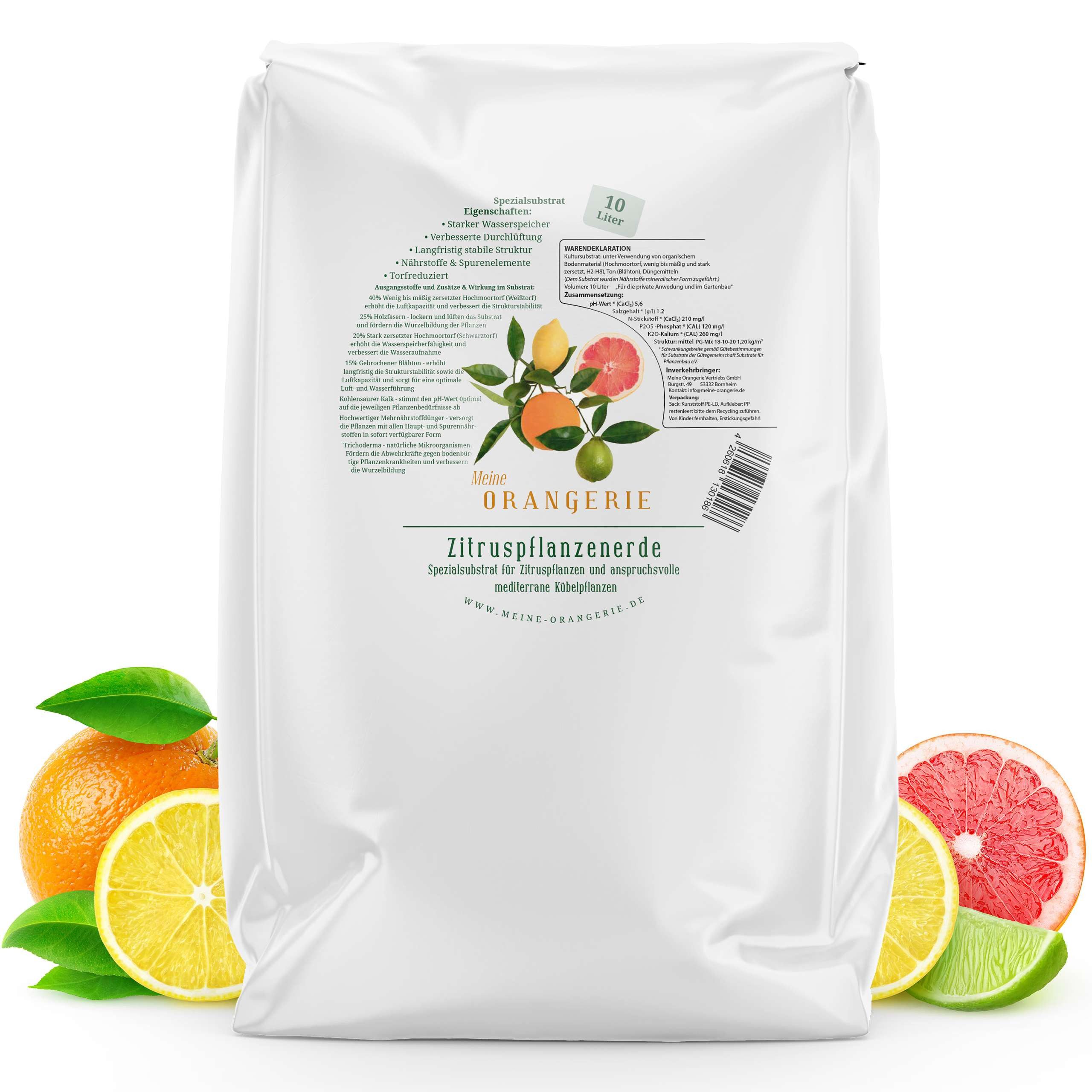 Meine Orangerie Spezialerde Zitruserde und mediterrane Pflanzenerde, mit hochwertigem Mehrnährstoffdünger, (Pflanzerde für anspruchsvolle mediterrane Kübelpflanzen), 10 Liter