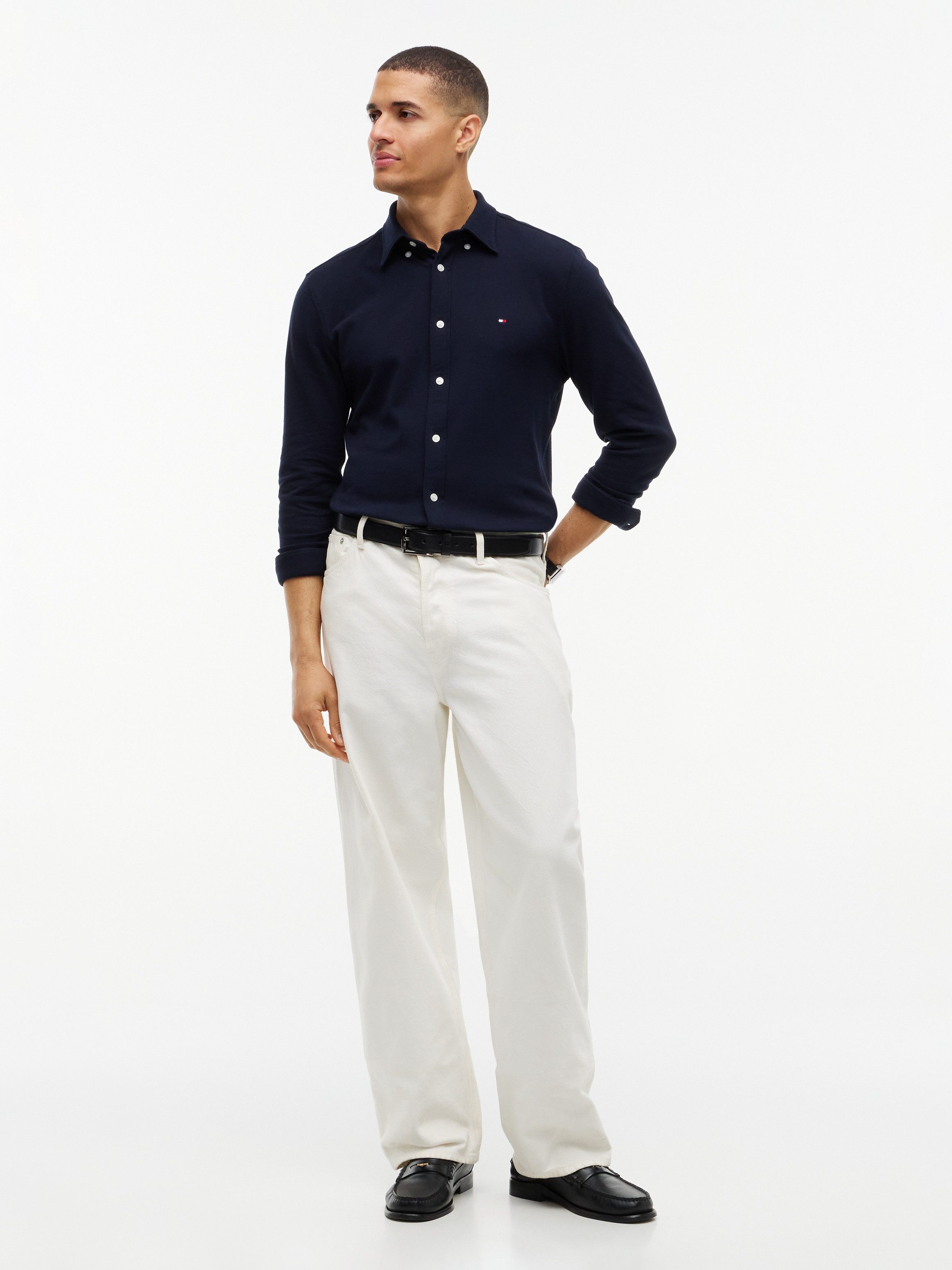 Tommy Hilfiger Langarmhemd KNITTED SHIRT Button-down-Kragen, Slim Fit, Jersey-Qualität – Bild 4 von 5