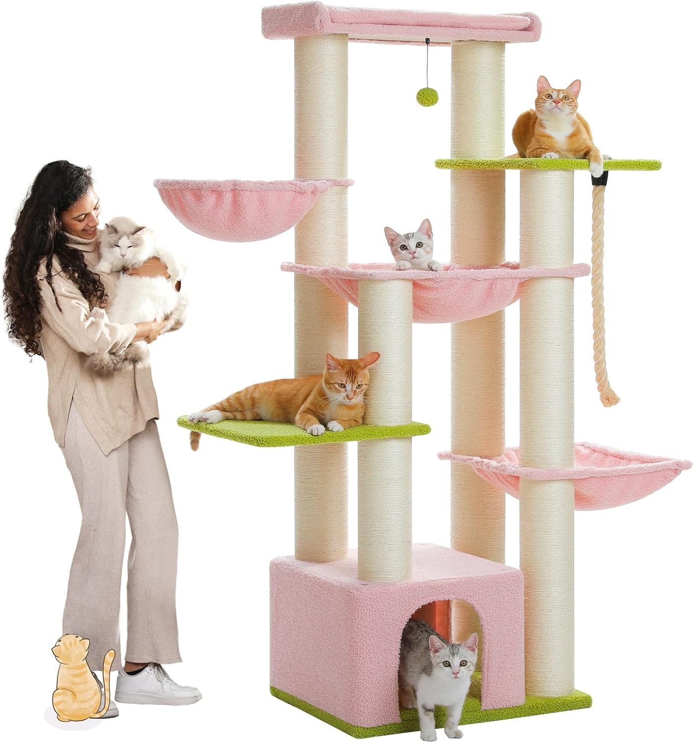 Purpurra Kratzbaum Extra-Dick Stämme XXL Stabil für Grosse Katzen, 114/170 cm