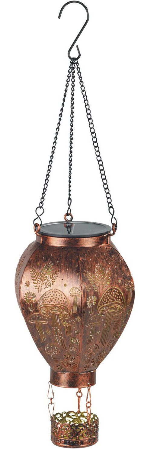 Maximex LED Gartenleuchte Modell Heißluftballon, Ein-/Ausschalter, LED fest integriert, Warmweiß, Solar-Ballon in Bronze-Optik mit Pilzmuster-Lichtprojektion