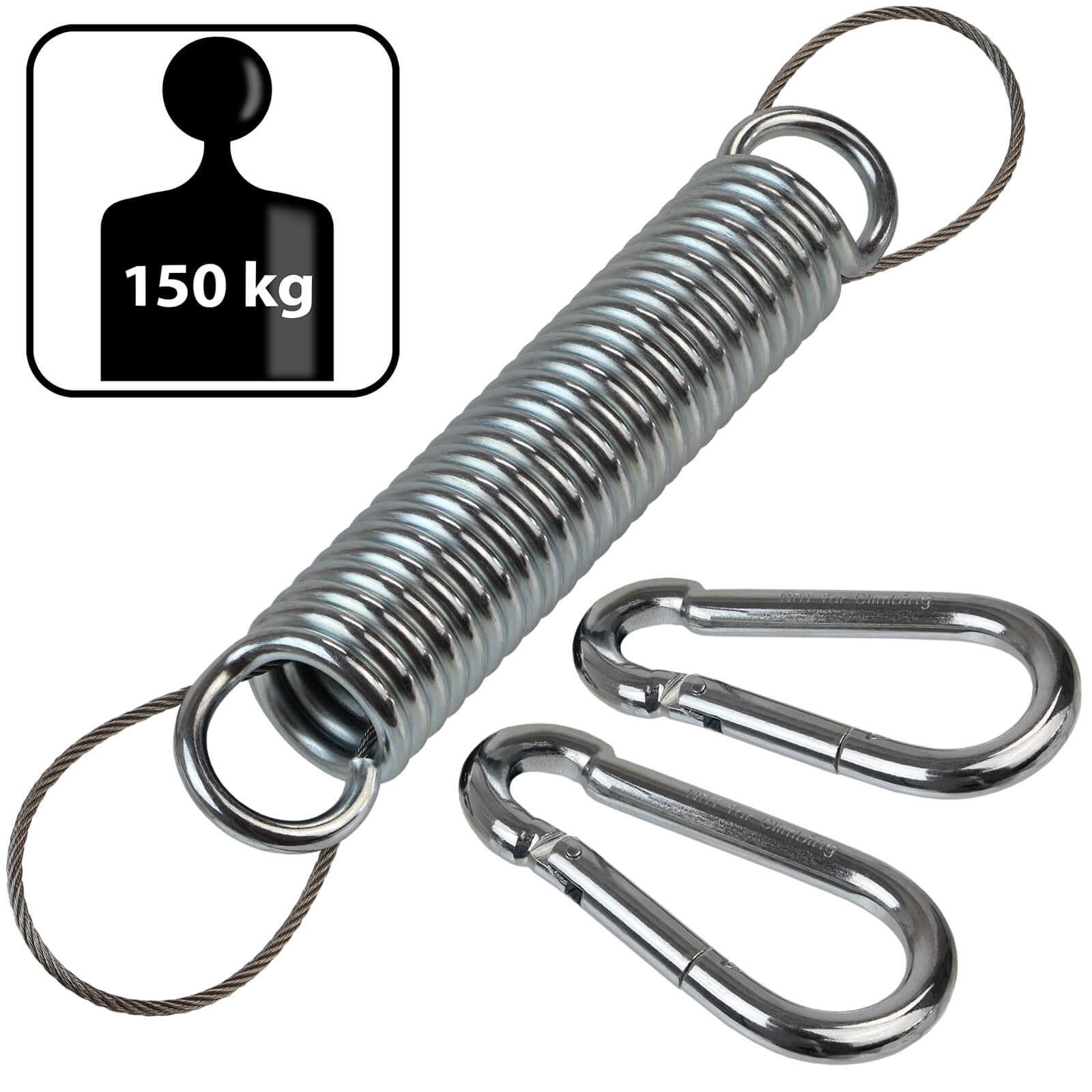 Montafox Zugfeder Stahlfeder für Hängesessel mit Sicherungsseil und zwei Karabinerhaken