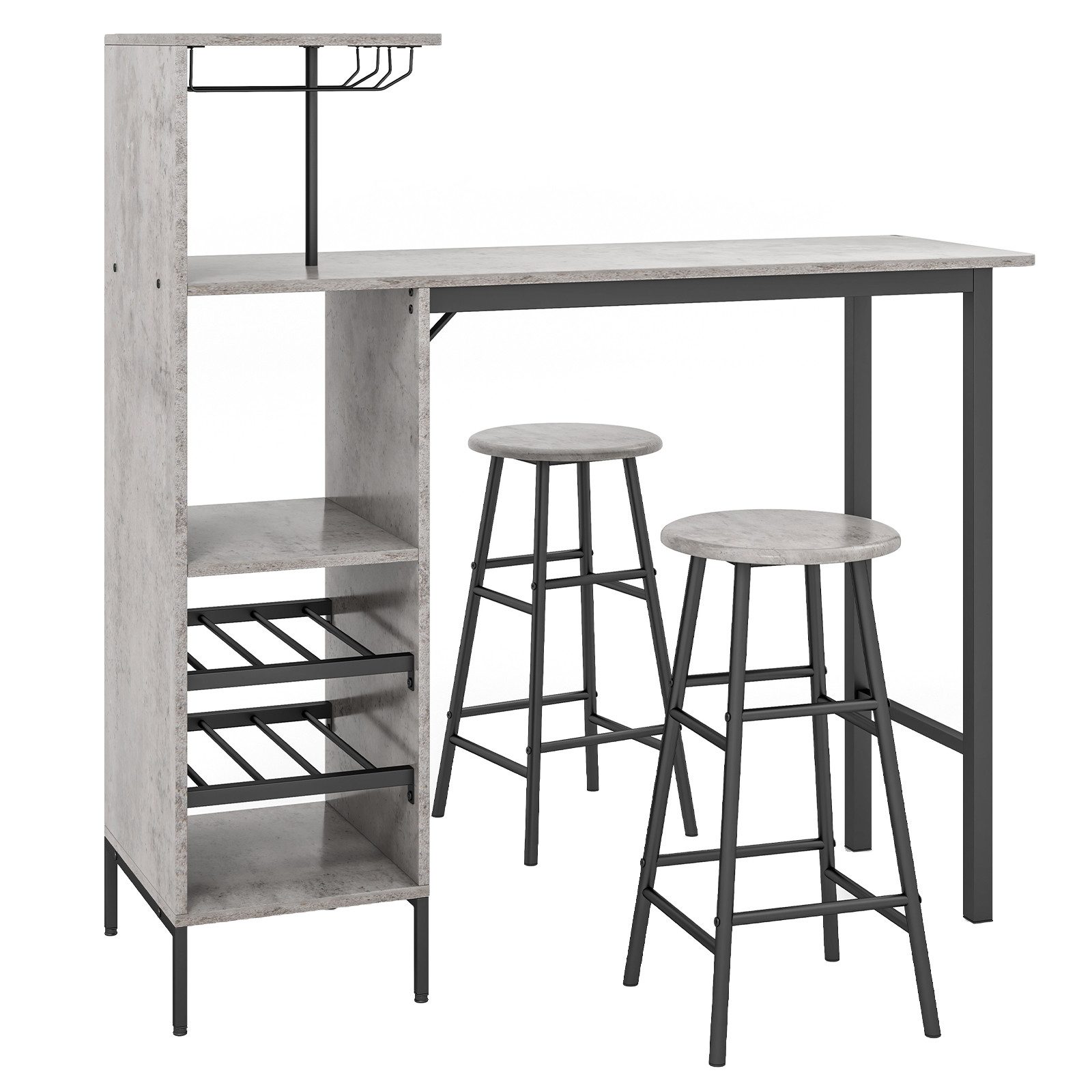 COSTWAY Bartisch (3 TLG. mit Hockern), mit Weinregal & Halterungen günstig online kaufen