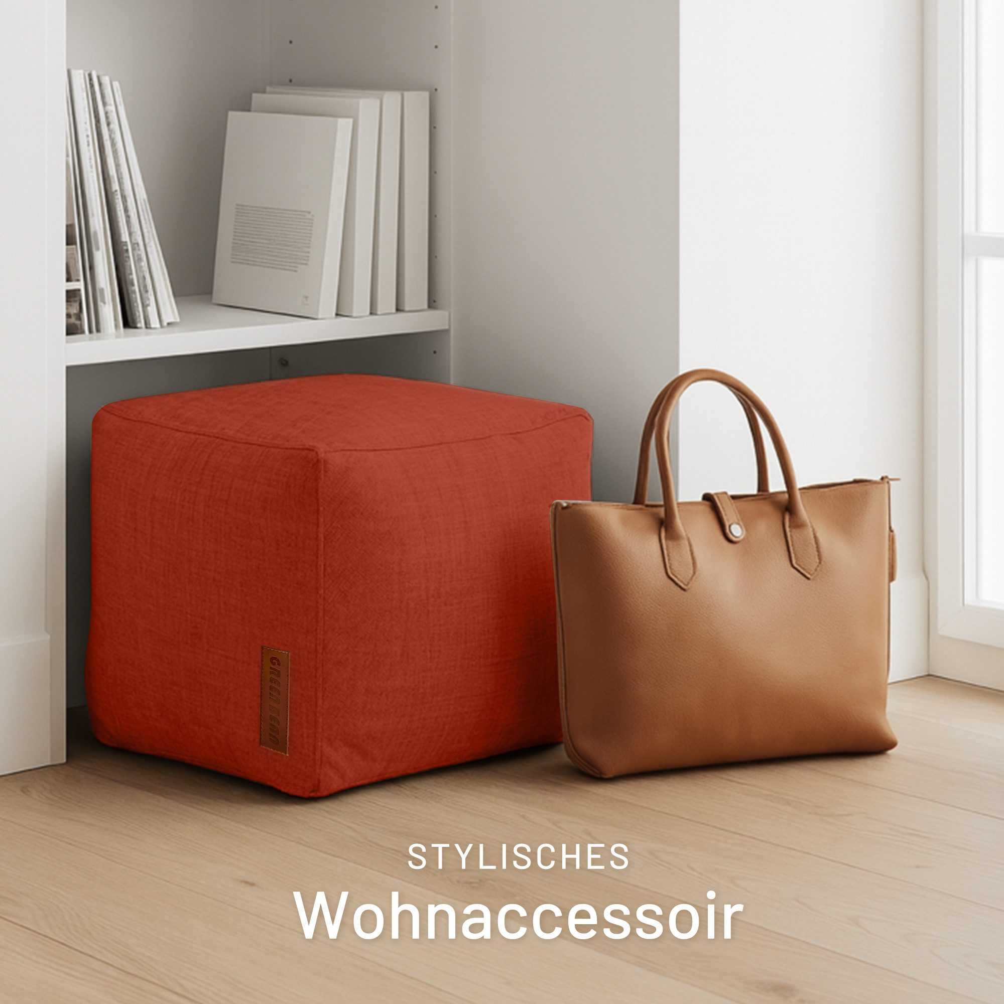 Green Bean Pouf Cube Linen (Indoor Sitzhocker Sitzkissen Fußhocker Relax-Sessel, Made in Germany), die ideale Ergänzung zum Sitzsack