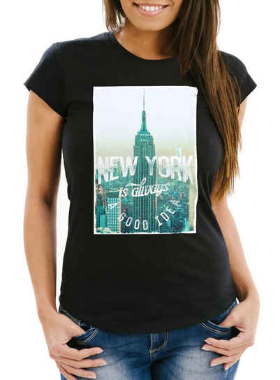 Neverless Print-Shirt Damen T-Shirt New York Skyline Foto Print Slim Fit Neverless® mit Print