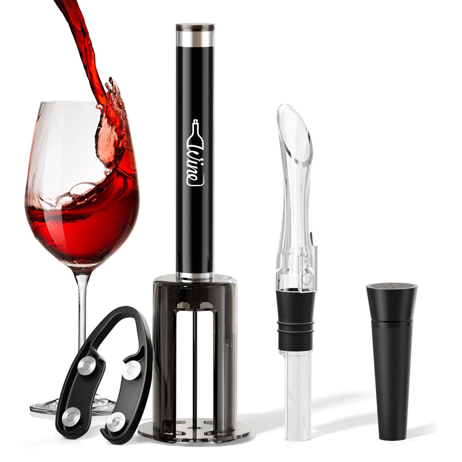 Quntis Korkenzieher Korkenzieher 7 Sekunden Schneller Korkenzieher, Weinflaschenöffner, (Set, 1 tlg., vierteiliges Set), Luftdruck-Weinöffner 4-teiliges Geschenkset für Weinliebhaber