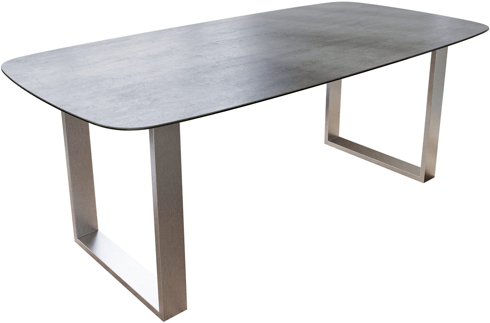 DELIFE Esstisch Edge, Boot 200x100 cm Keramik Beton Grau Edelstahl Schmal