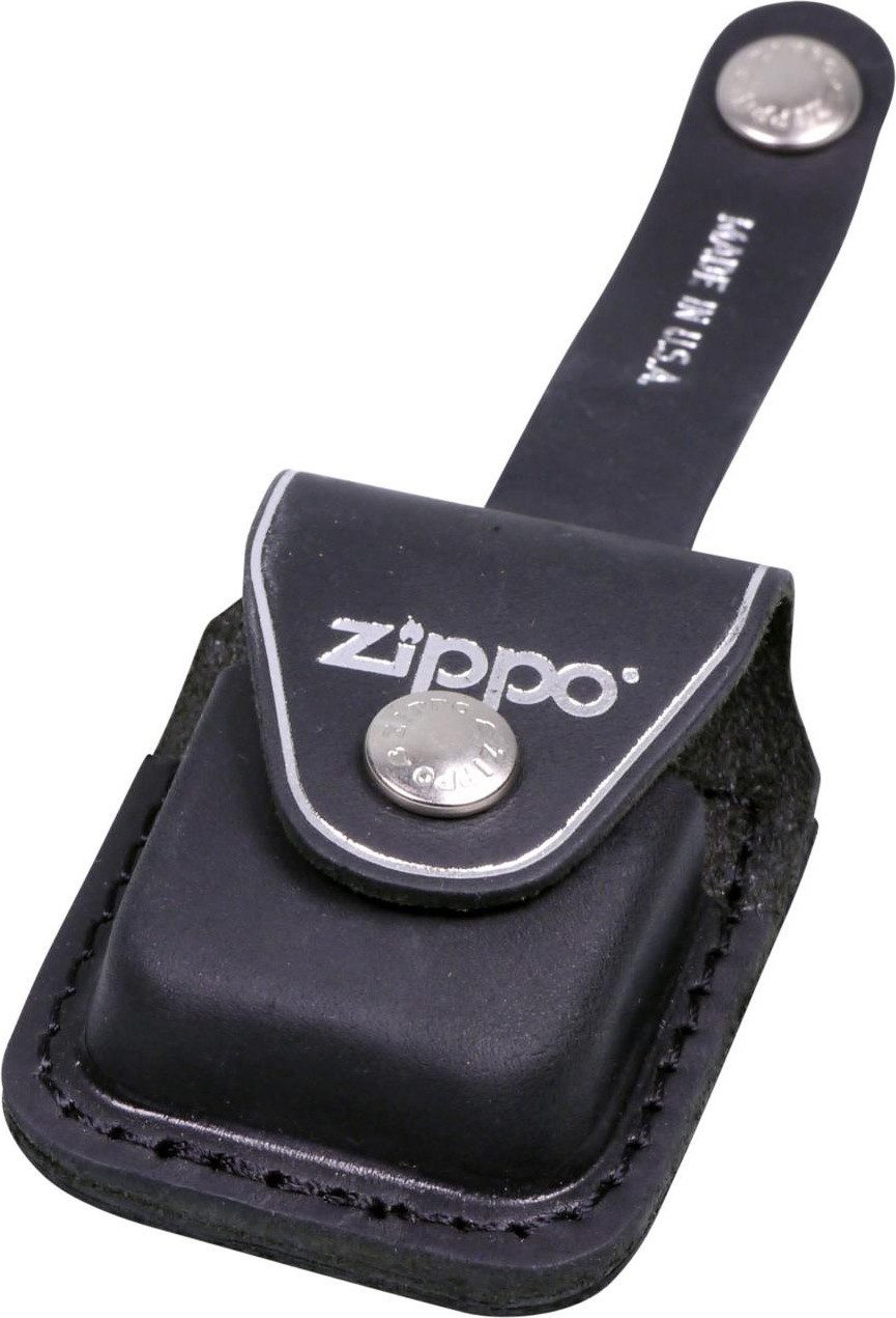 Zippo Feuerzeug Geschenkset inkl. ZIPPO Ledertasche inkl. Benzin und Feuersteinen, Echtleder Tasche von Zippo mit Schlaufe in schwarz oder braun
