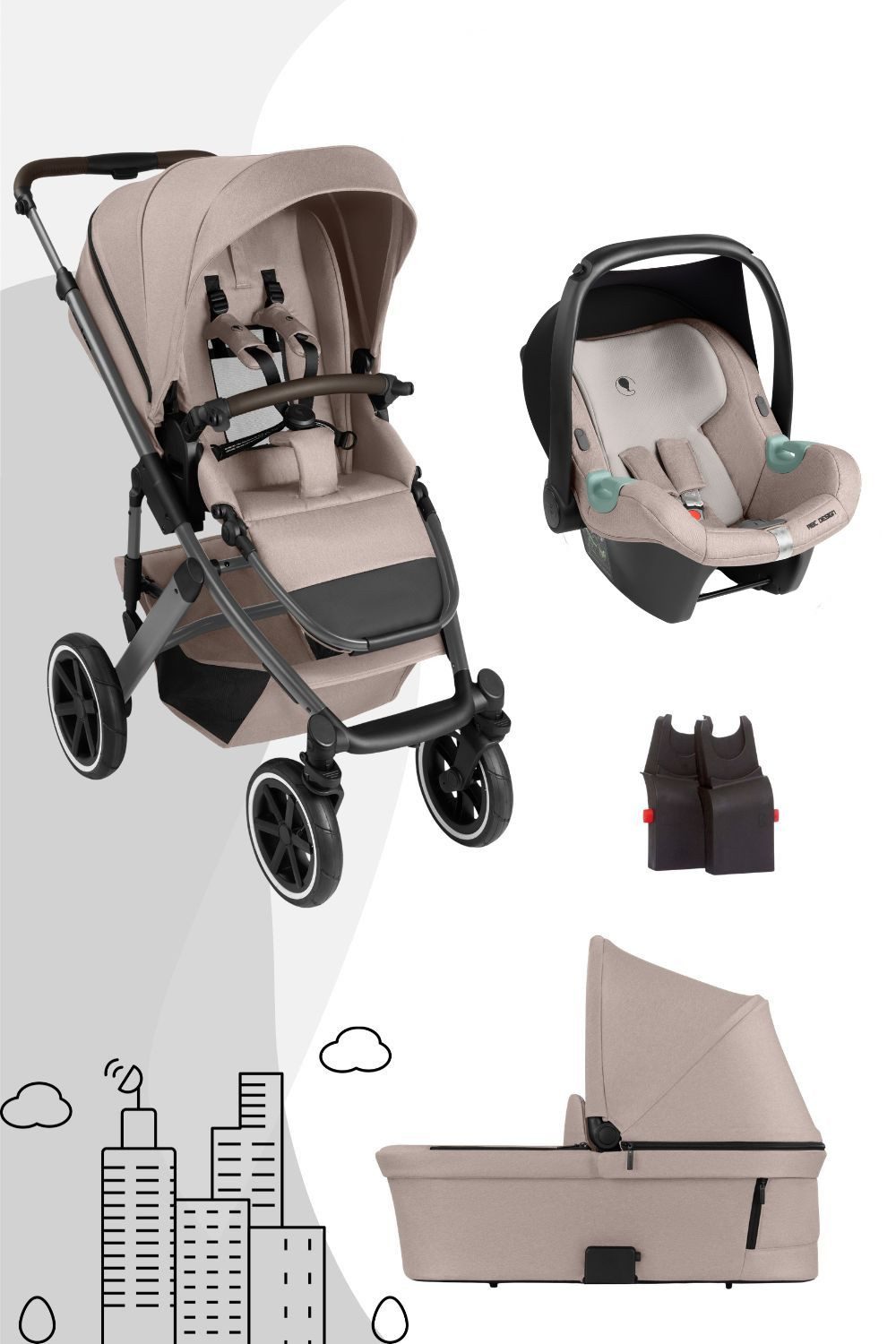 ABC Design Kombi-Kinderwagen ABC Design Salsa 5 Air 3in1 inkl. Tulip Babyschale, Ab Geburt, mit Babywanne, Babyschale und Sportwagenaufsatz