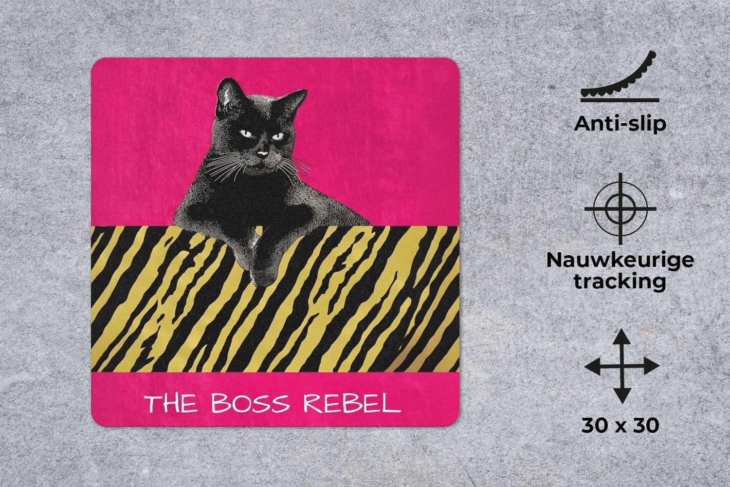 MuchoWow Mauspad Katze - Boss - Rosa - Tigerdruck (1-St), Mauspad, Büro Zubehör, Dekoration, Desk Mat, 30x30 cm
