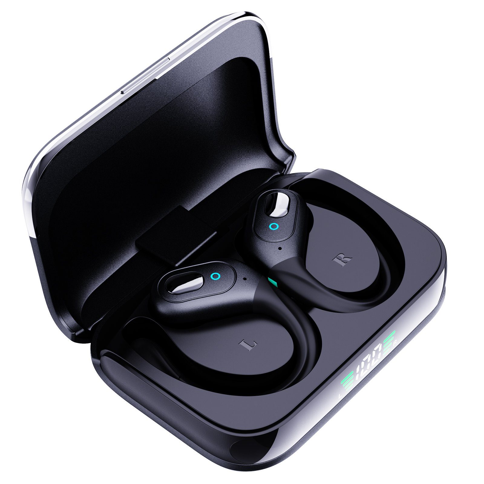 OKWISH Wireless Kopfhörer Headset Ohrhörer Earbuds Bluetooth HiFi Stereo Bluetooth-Kopfhörer (Lärmreduzierung, Siri, Bluetooth 5.3, Ladeetui mit LED Anzeige Touch Wasserdicht Kabellos Geräuschisolierung)