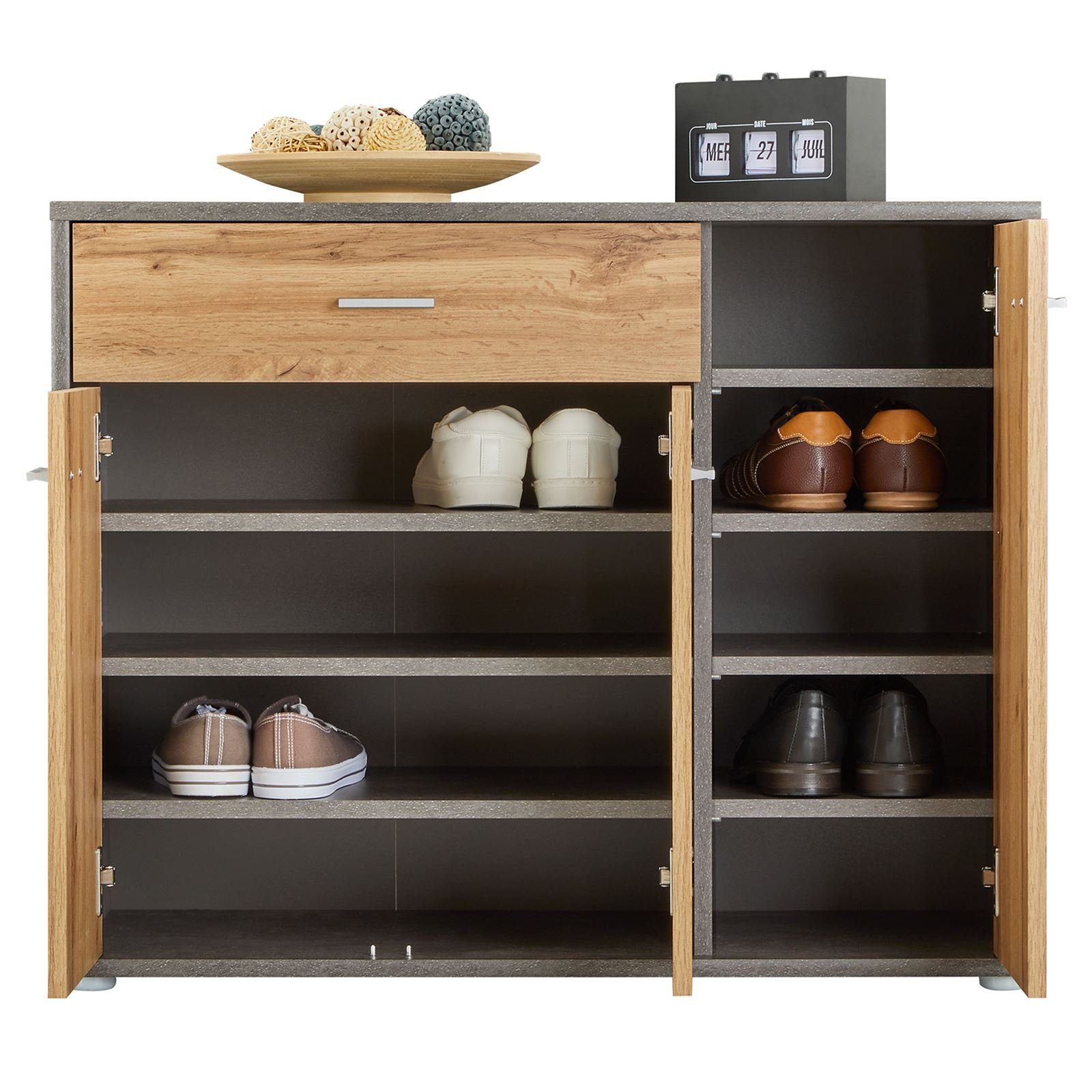 CARO-Möbel Schuhschrank DEUSTO Schmale Flurkommode mit Schublade und 3 Türen betonoptik/eiche – Bild 3 von 5