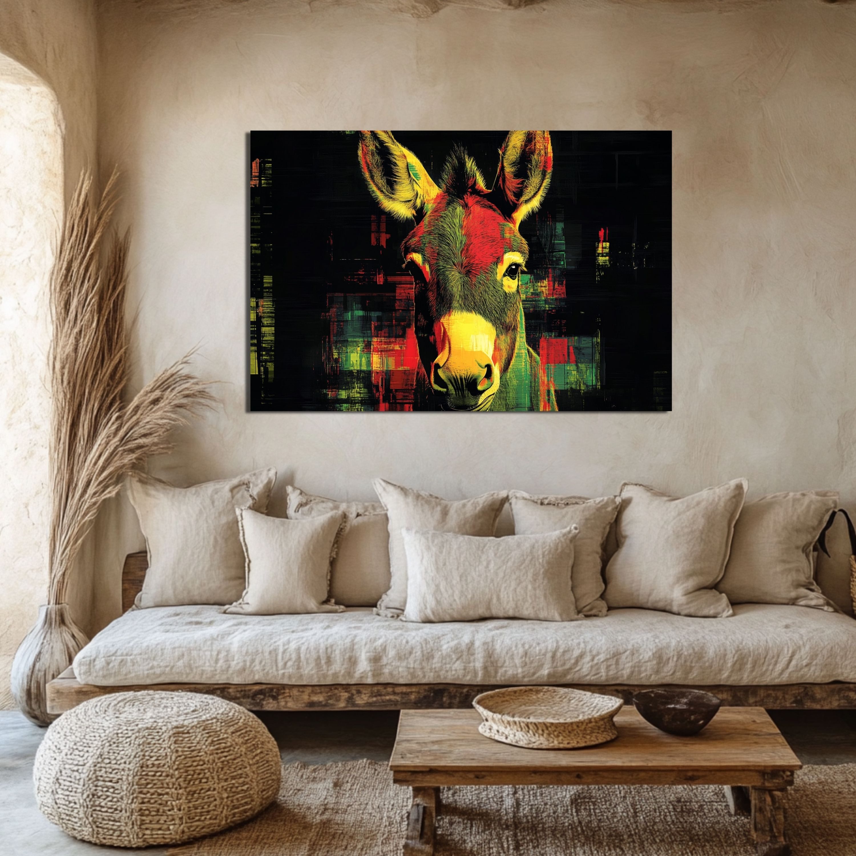 DARO Design Leinwandbild Modern Abstrakt Wandbilder XXL Wandbild Wand Deko Leinwand Bilder, (Esel Warhol Glitch - Bild groß Wohnzimmer Schlafzimmer Küche Esszimmer Einteilig Querformat Fotodruck Leinwände Wanddeko Abstrakte Kunst Boho), 30x20cm