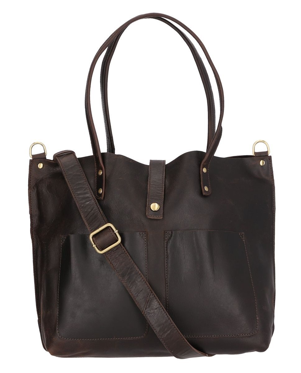Corno d´Oro Schultertasche Damen Leder Groß Handmade Shopper braun, mit breitem verstellbarem Schultergurt; Vintage Leder