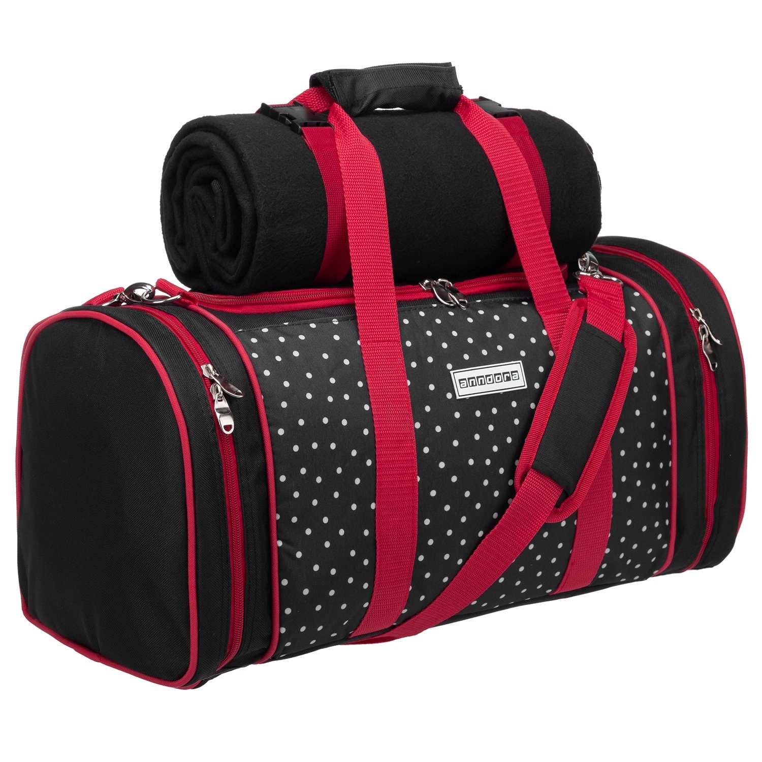 anndora Picknickkorb Kühltasche inkl. Outdoordecke + 20 tlg. Zubehör f. 4 Personen, gepolsterter Tragegurt - zusammenlegbare Outdoordecke